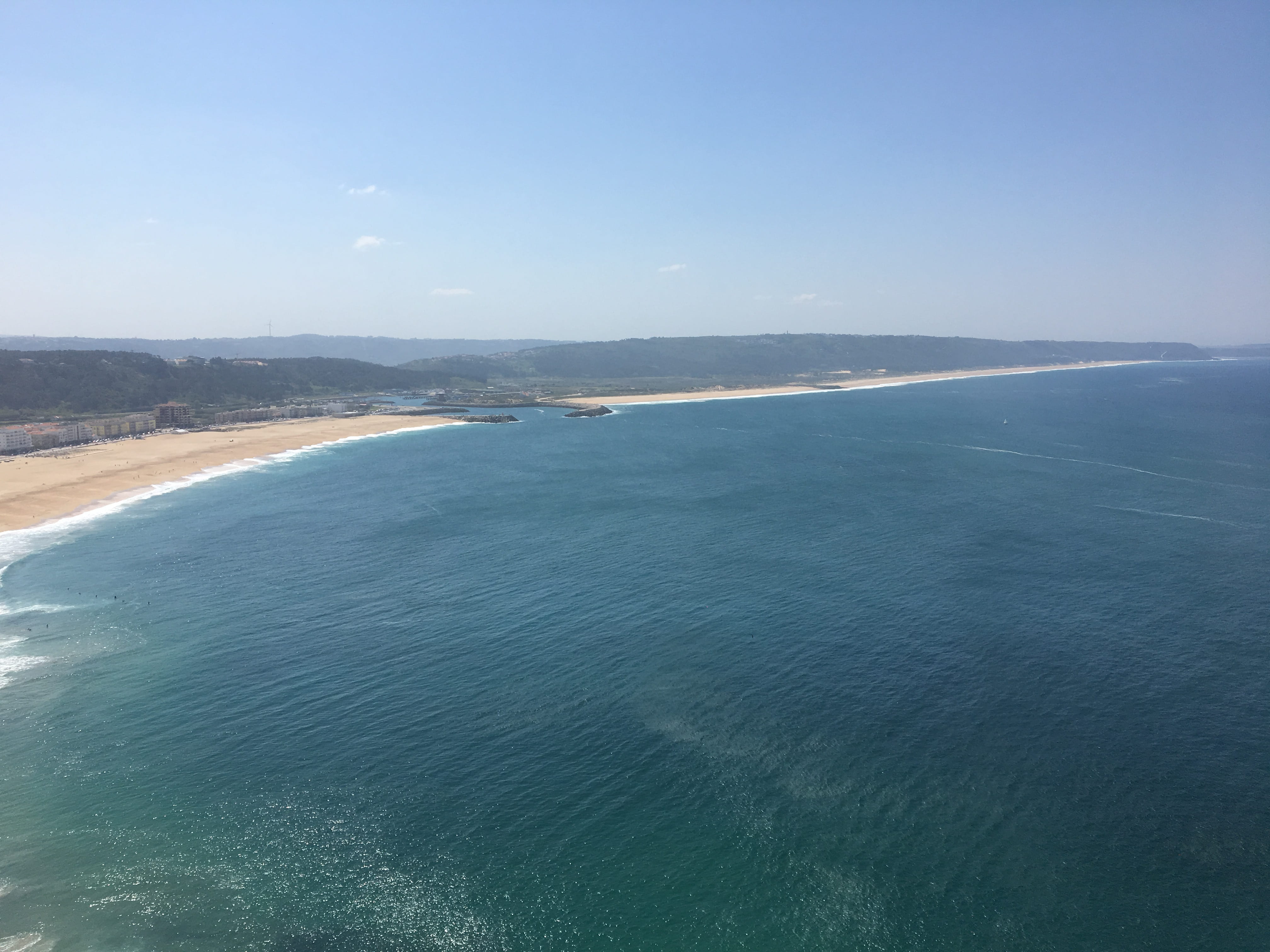 tranquility, day, peninsula, high angle view, 4K, nazaré, waterfront, land, scenery, water, beauty in nature, mountain, beach, shoreline, portugal, slope, HD Wallpaper