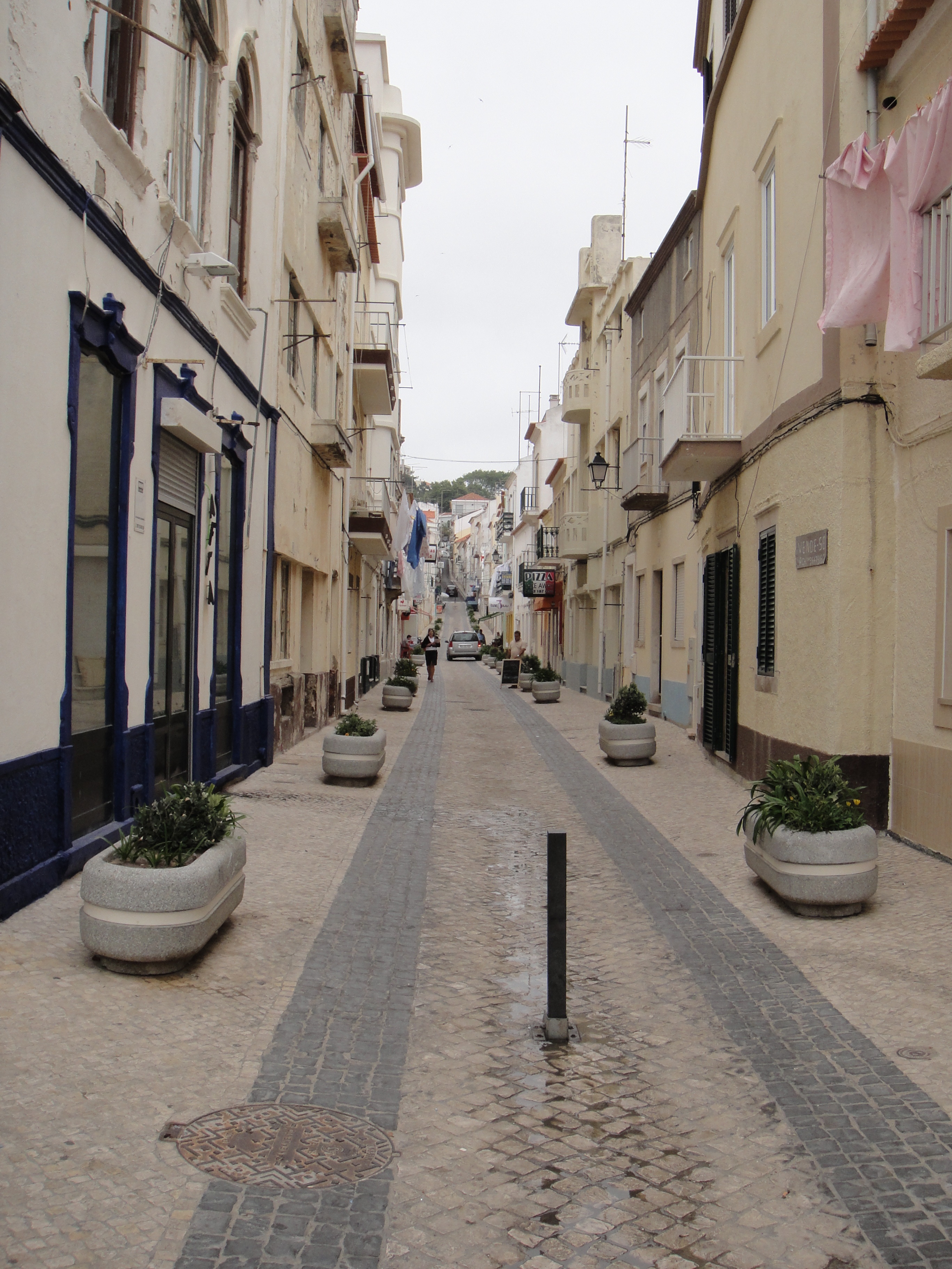 street, incidental people, narrow, road, nature, potted plant, 2K, footpath, built structure, alley, residential district, portugal, sky, the way forward, Phone HD Wallpaper