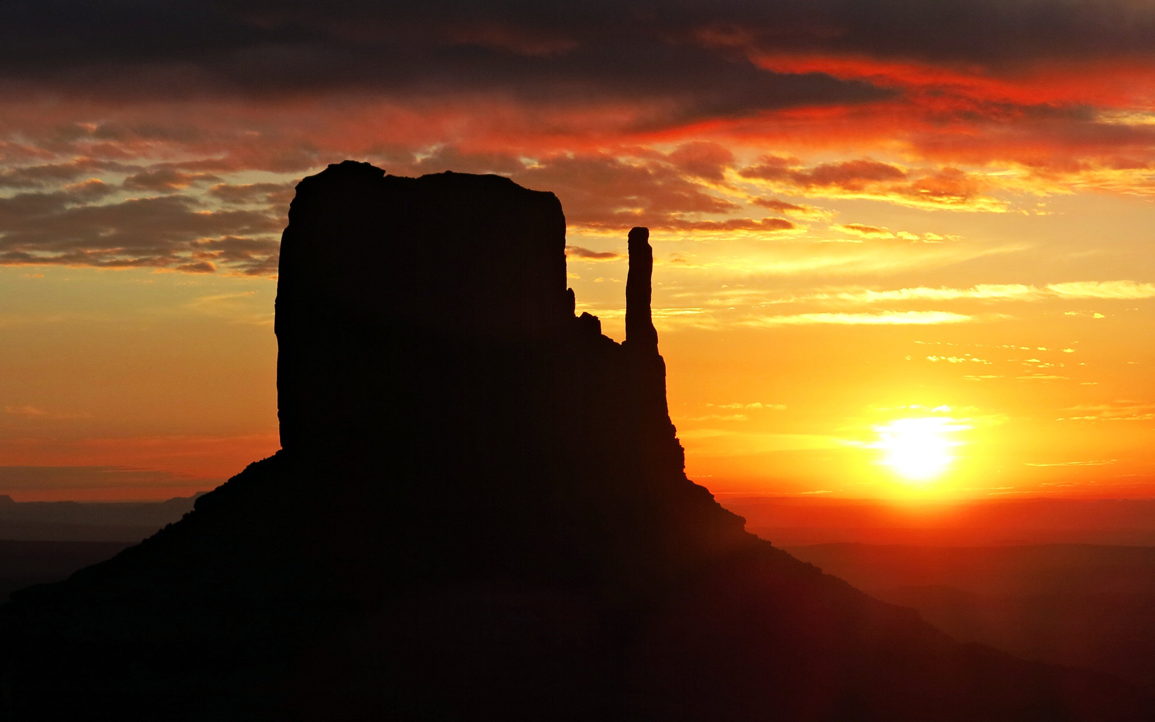 butte, sunset, rocks, west, canyon, nature, summer, landscape, mitten, sky, desert, 4K, clouds, mountains, HD Wallpaper