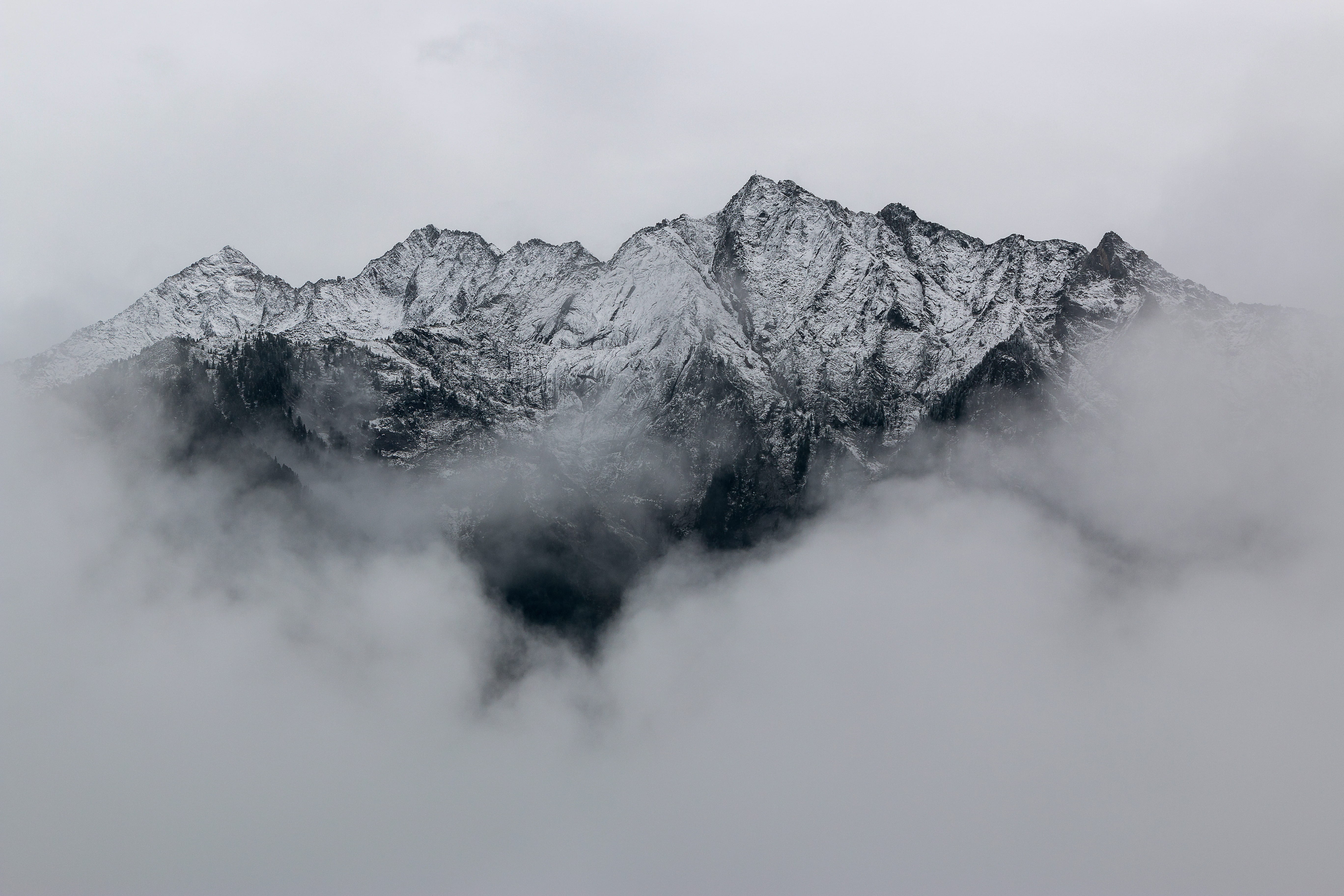 mist, mountain peak, formation, environment, tranquil scene, high, landscape, outdoors, cloud - sky, covered, nature, glacier, geology, pinnacle, rock, HD Wallpaper