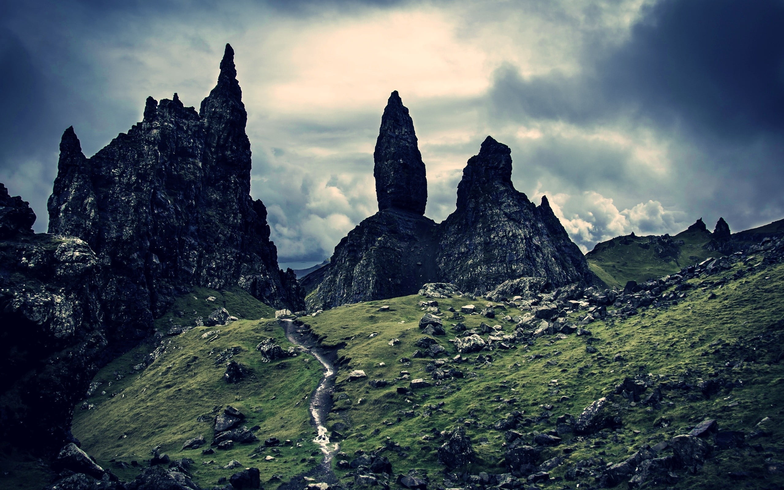 famous Place, beauty In Nature, blue, hill, panoramic, grass, meadow, scenics, dolomites, rock, mountains, valley, sky, stones, mountain Peak, 2K, no People, HD Wallpaper