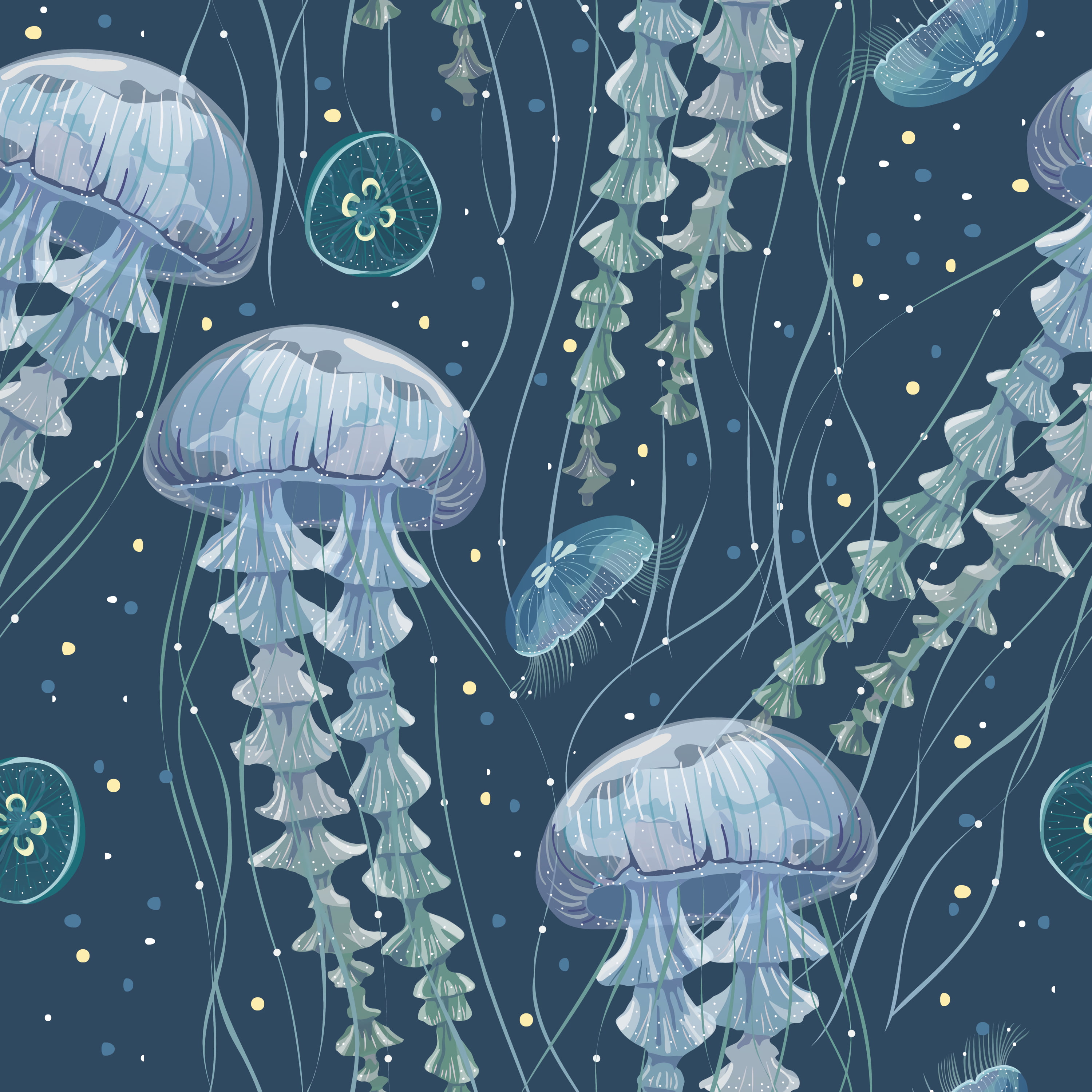 2K, jellyfish, underwater world, tentacles, art, algae, Phone HD Wallpaper