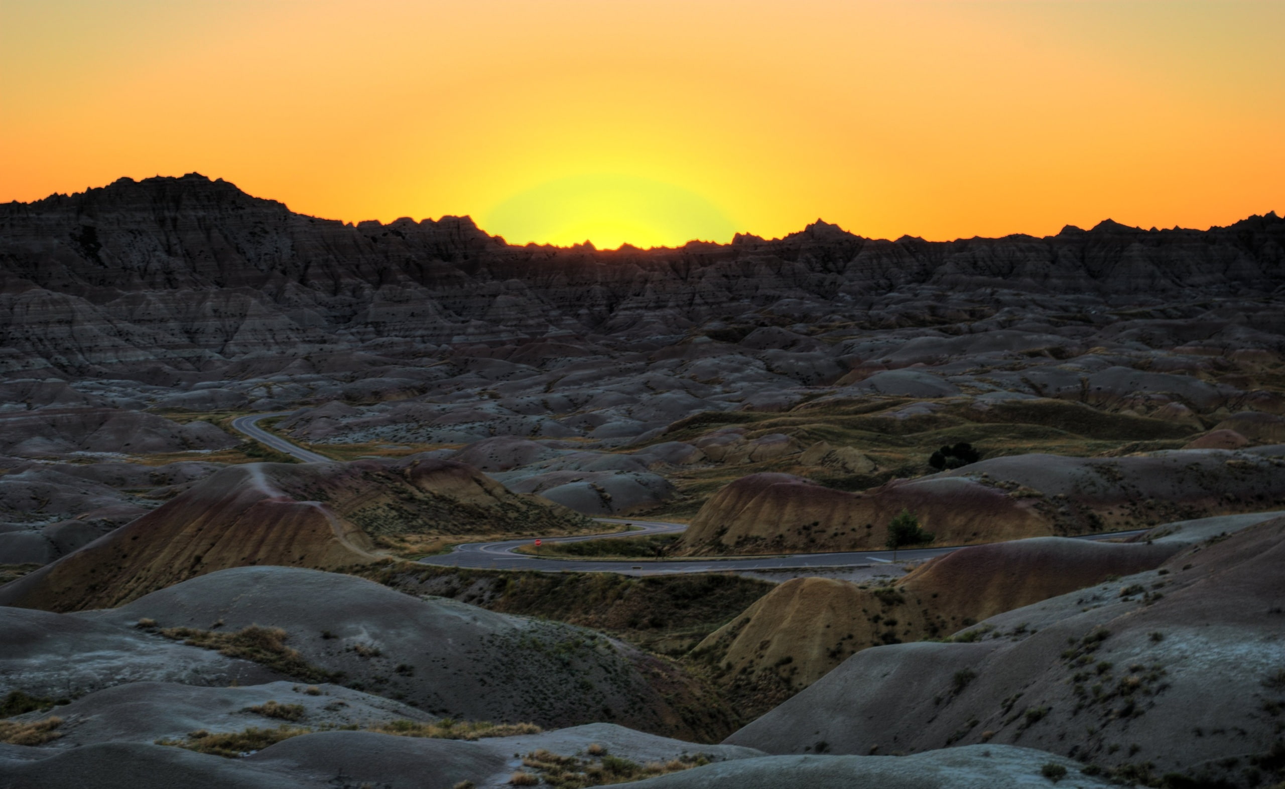 Sunset, no people, Park, climate, tranquility, scenics - nature, land, landscape, beauty in nature, National, physical geography, mountain, Badlands, tranquil scene, HD Wallpaper