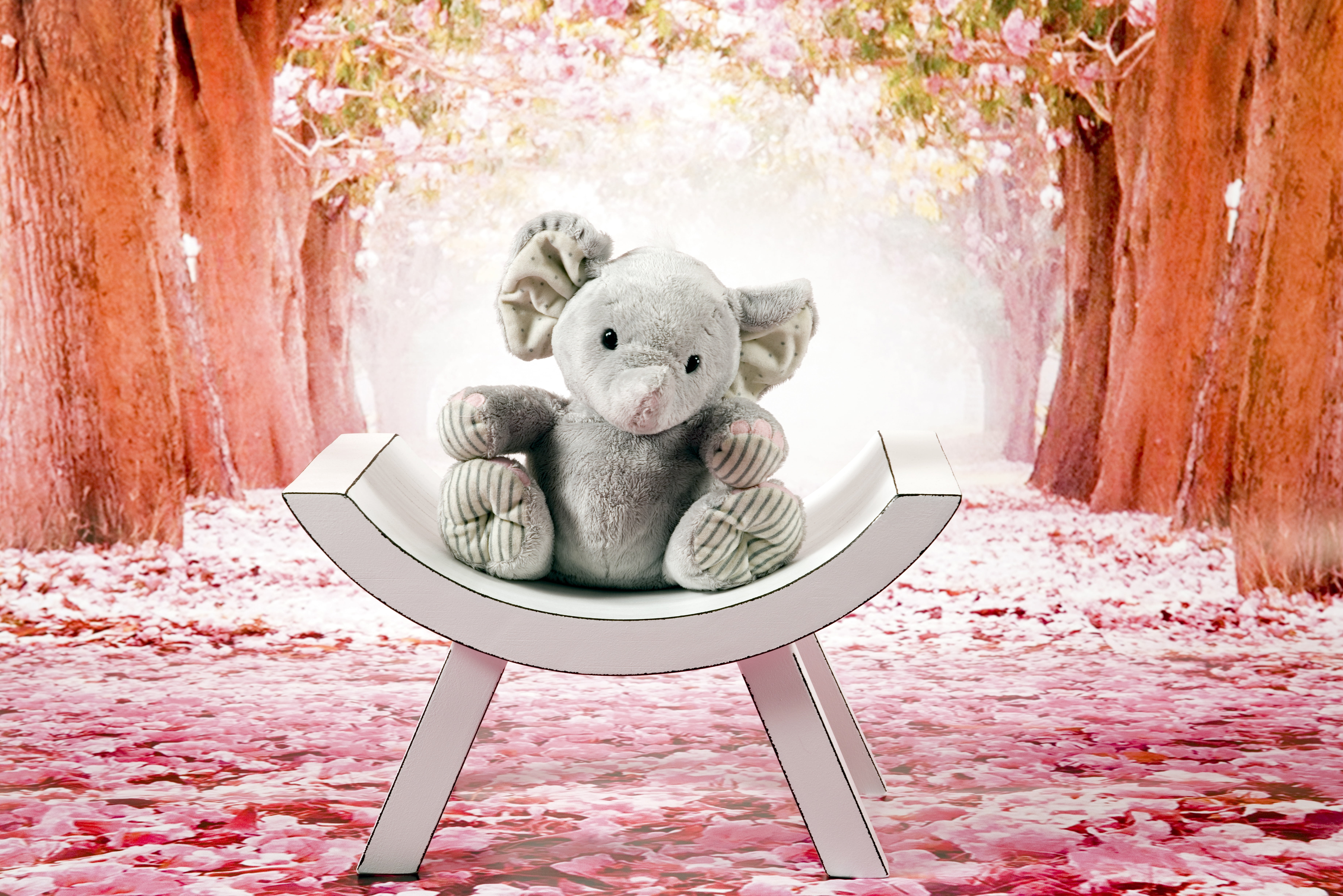 dog, innocence, elephant, cute, seat, one animal, plush, day, representation, wooden, 5K, full length, gray, chair, looking at camera, domestic animals, HD Wallpaper