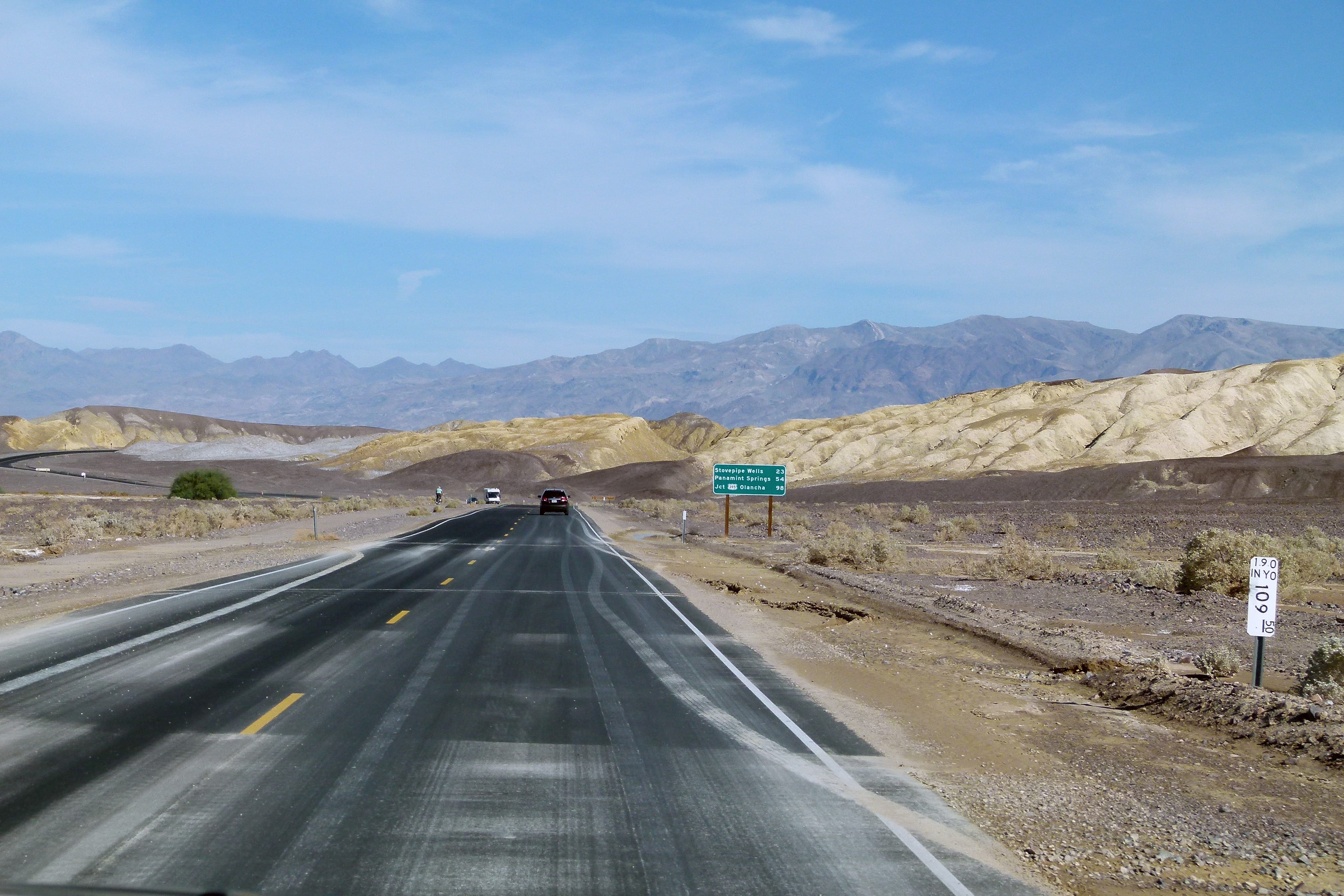 Zabriskie Point, tourist attraction, diminishing perspective, after rain, road, the way forward, mountain range, nature, highway, california, erosion, direction, HD Wallpaper