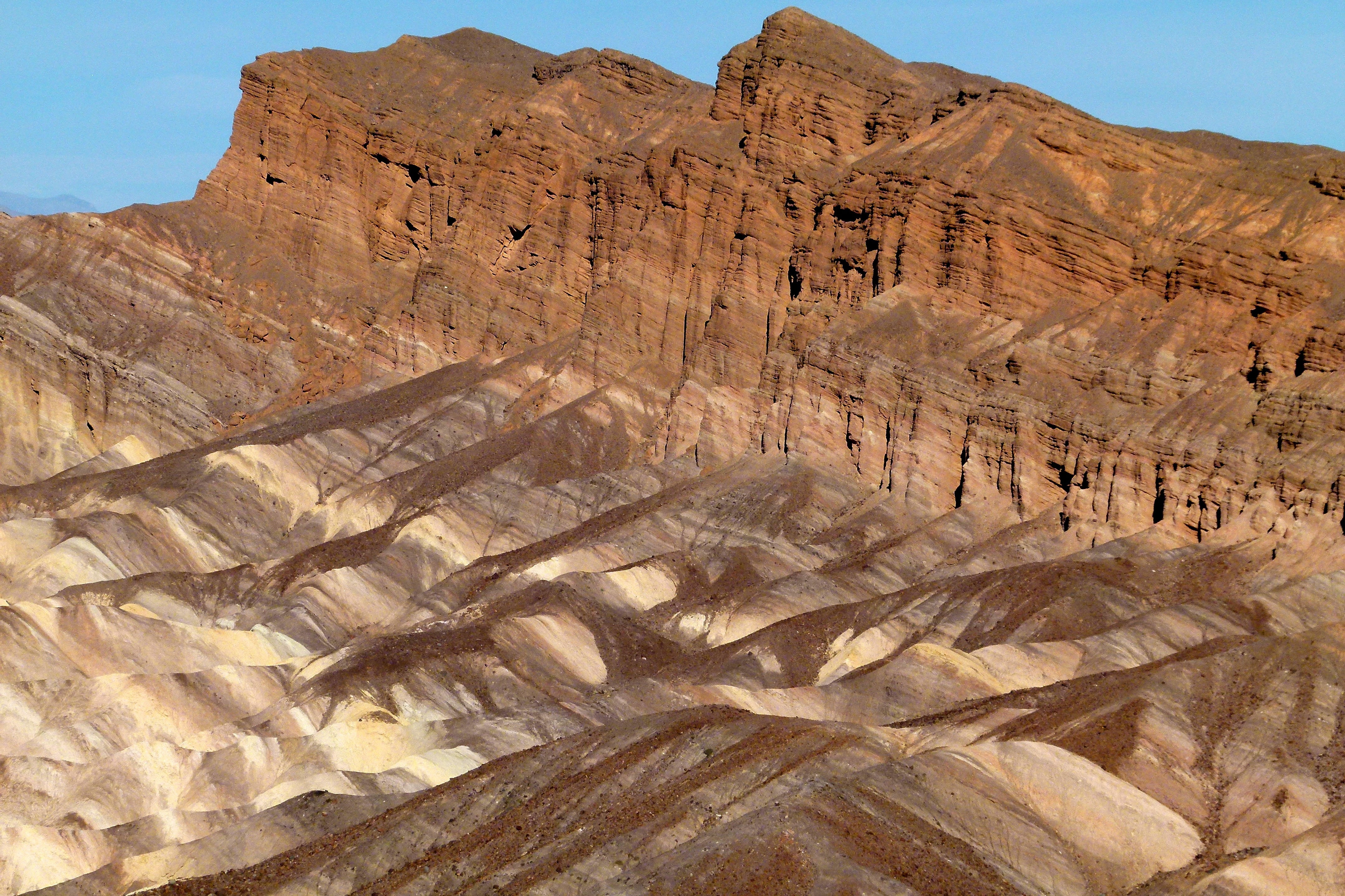 beauty in nature, mountain, landscape, zabriskie, tourist attraction, mountain range, arid climate, sandstone, eroded, tranquility, rock, erosion, rock formation, HD Wallpaper