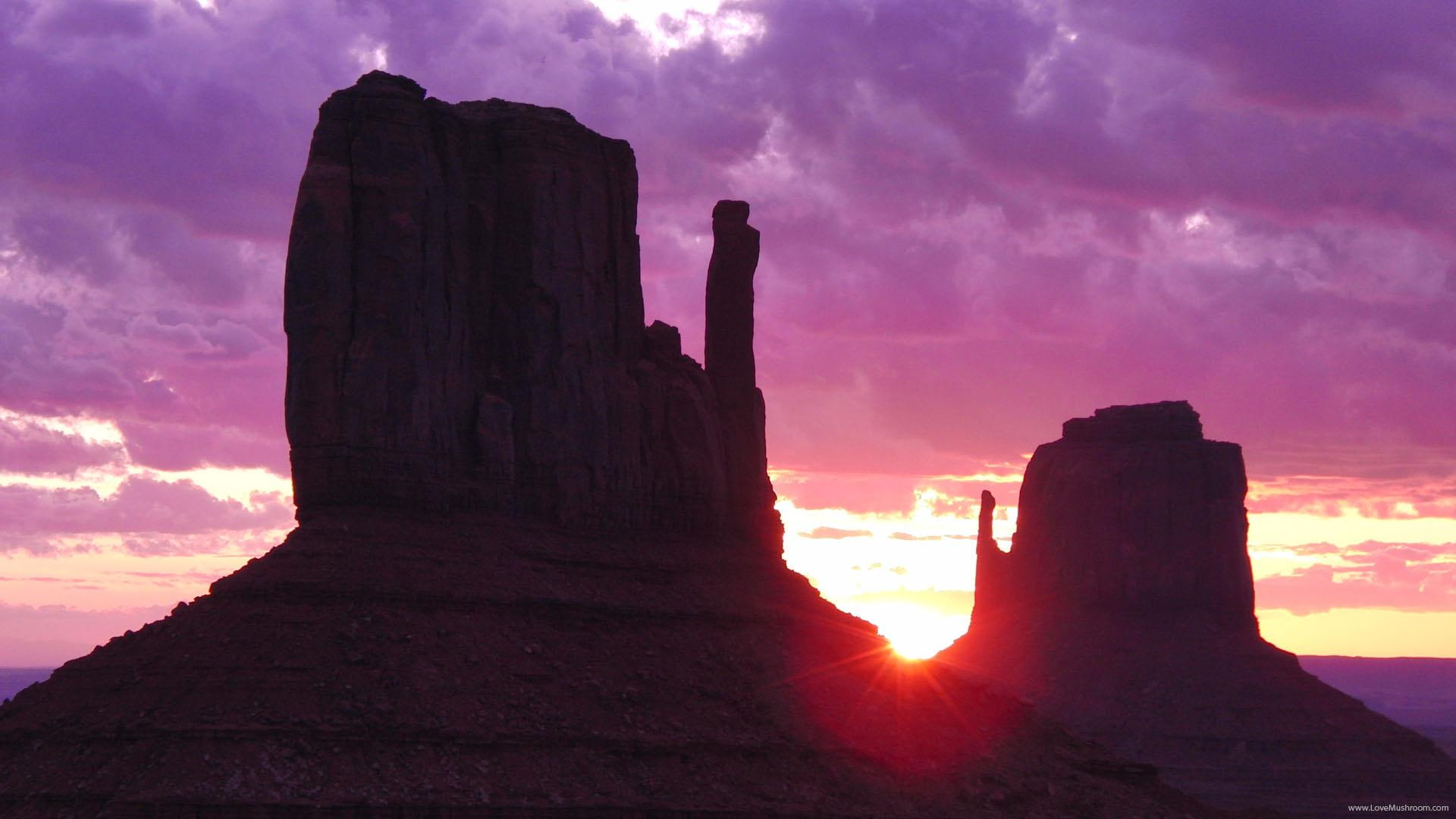 clouds, sunset, desert, monuments, purple, monument, 1080P, nature and landscapes, valley, HD Wallpaper
