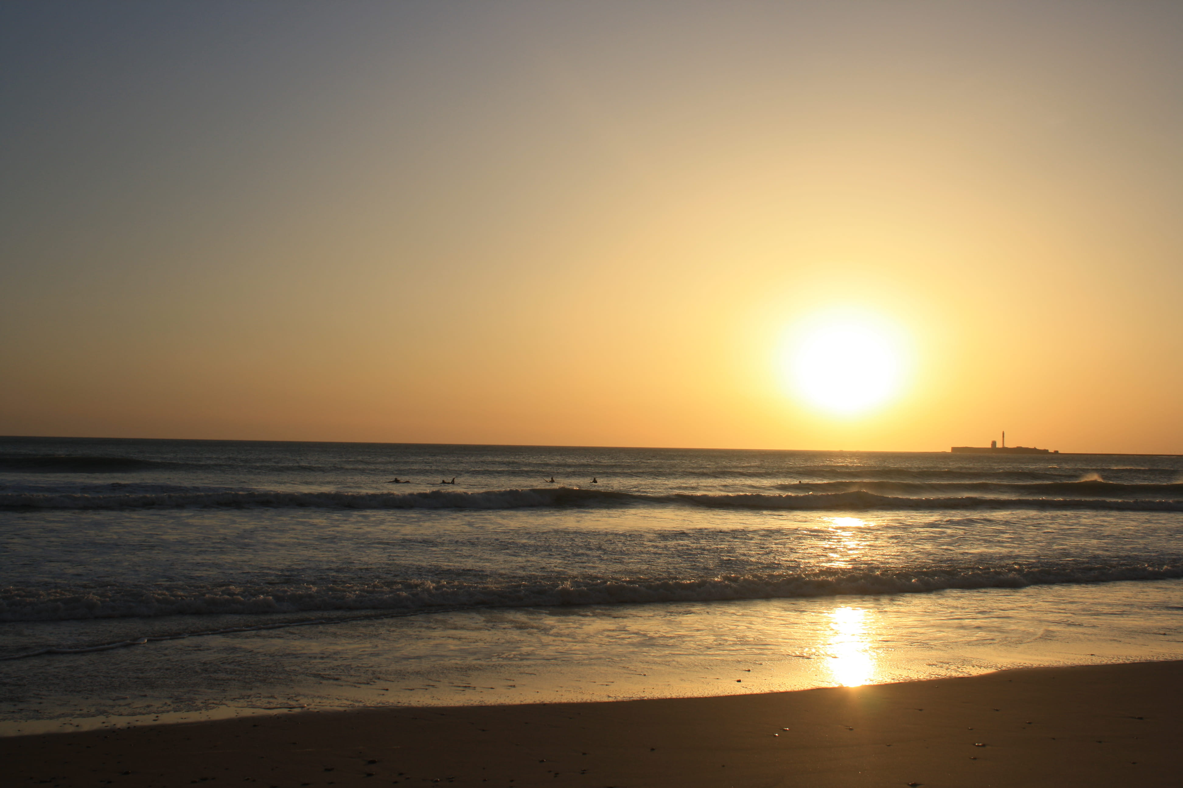 spain, horizon over water, ocean, scenics - nature, horizon, outdoors, beach, andaluzia, sun, tranquility, orange color, sunlight, nature, idyllic, land, HD Wallpaper