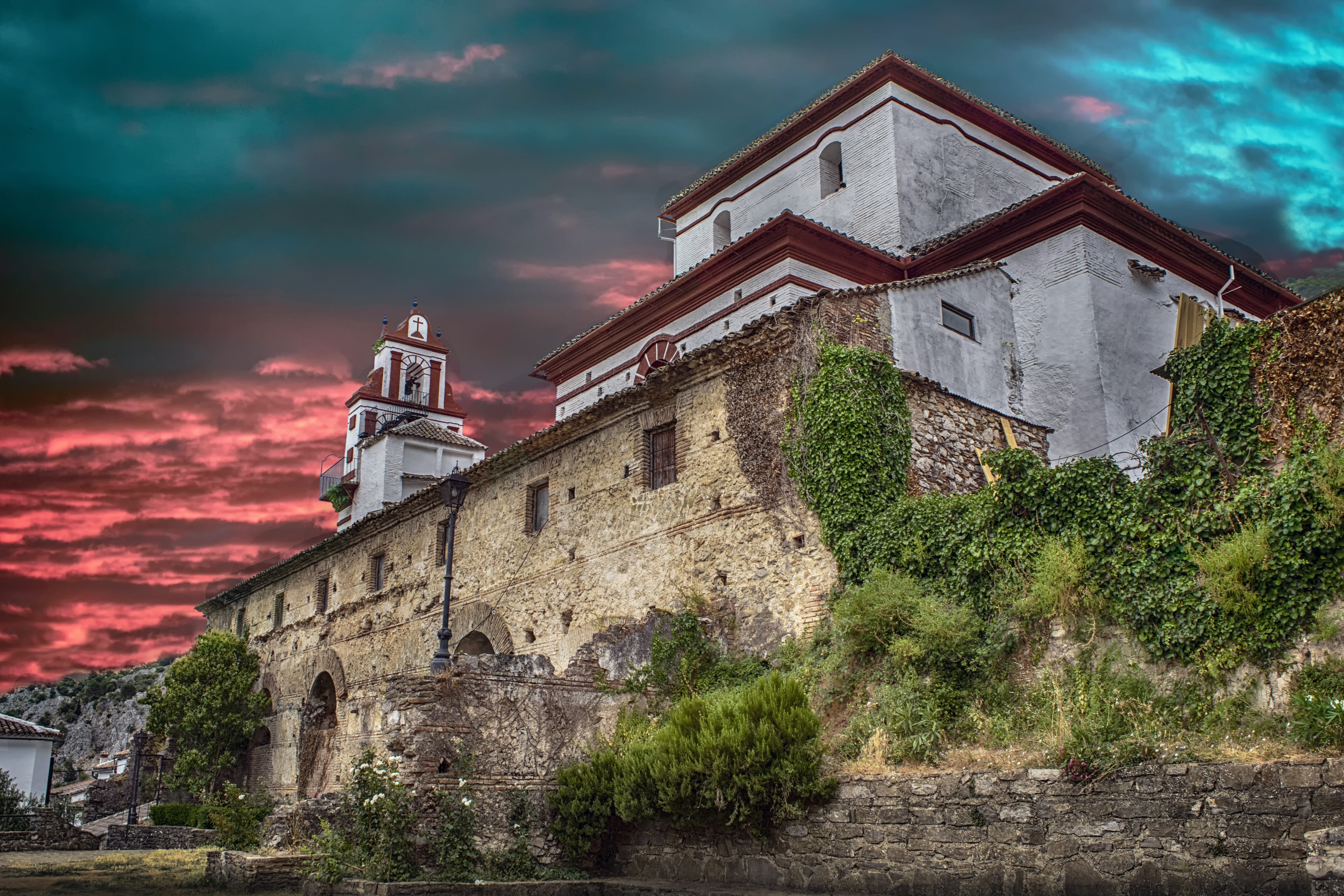 outdoors, tree, cathedral, nature, day, residential district, colorful, no people, clouds, plant, house, building exterior, cloud - sky, cadiz, building, HD Wallpaper