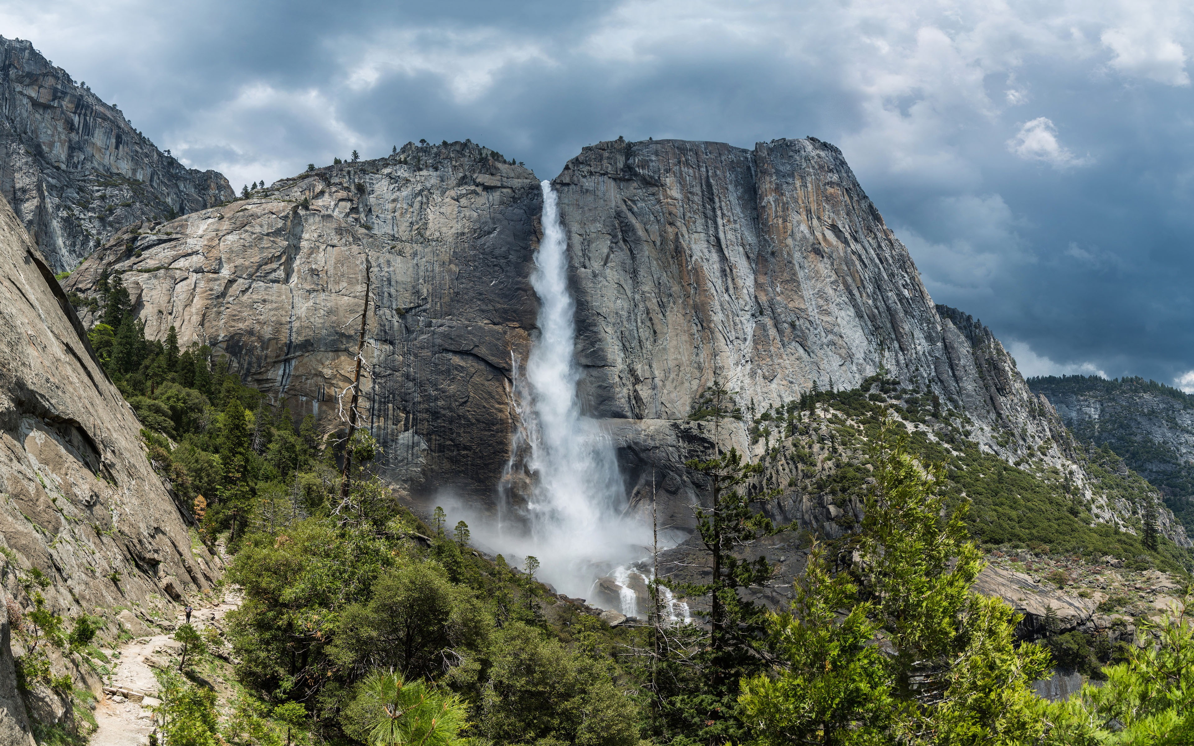 water, power in nature, rock, mountain, land, scenics - nature, retina, 4K, cliff, imac, mountain range, waterfall, cliffs, motion, ul, non-urban scene, HD Wallpaper