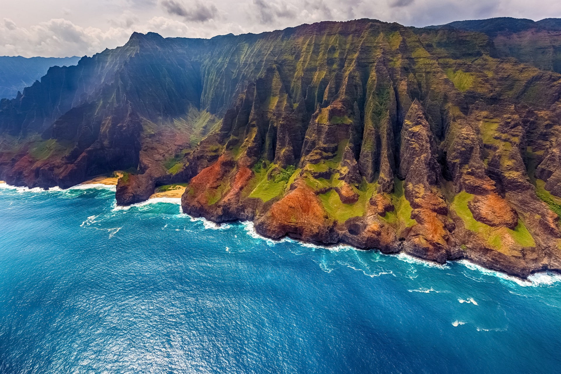 Sea, mountains, slope, sky, clouds, 1080P, HD Wallpaper