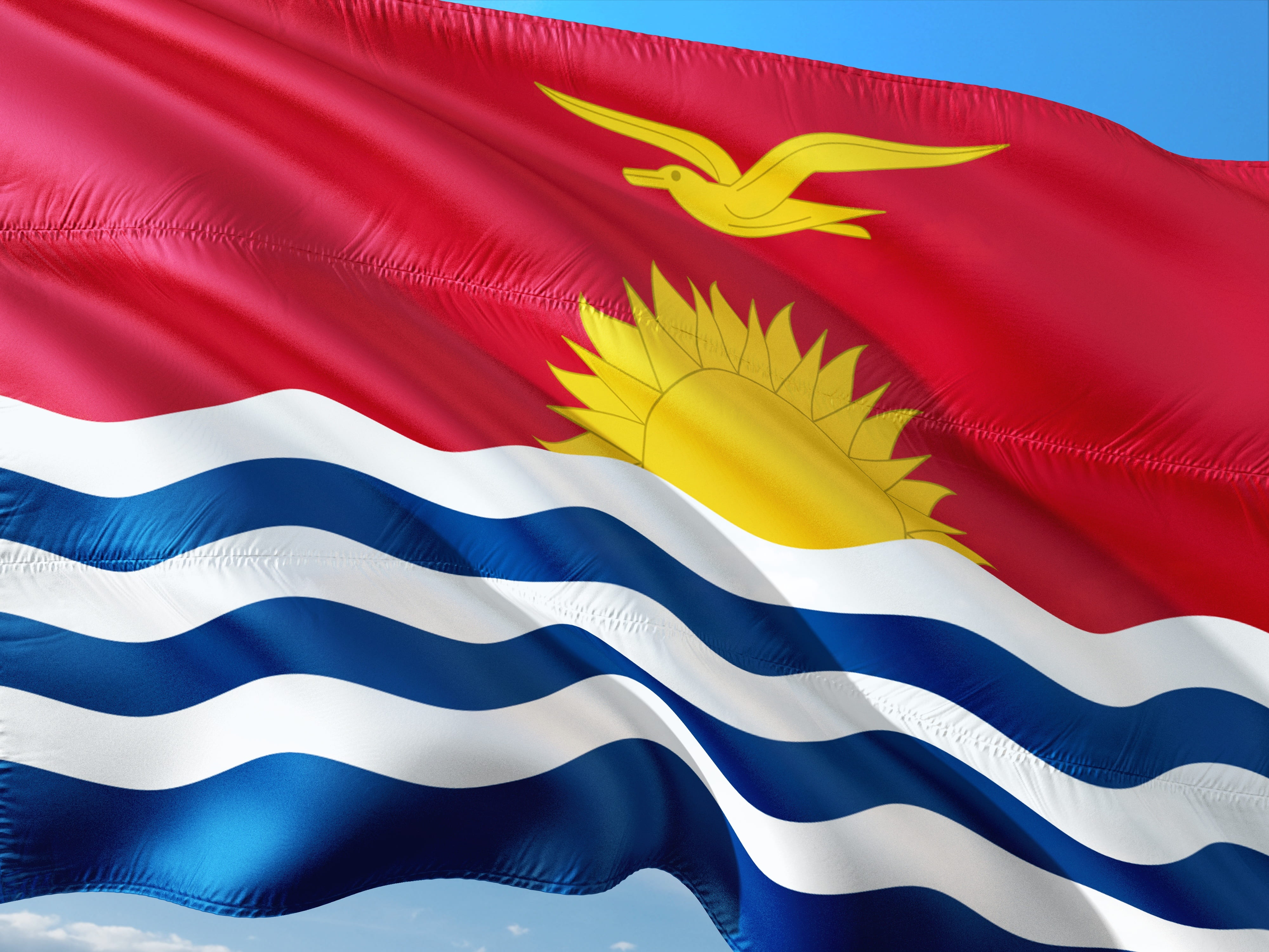 textile, oceania, red, emotion, waving, no people, close-up, purple, backgrounds, vibrant color, 4K, kiribati, flag, striped, pacific, white color, blue, HD Wallpaper