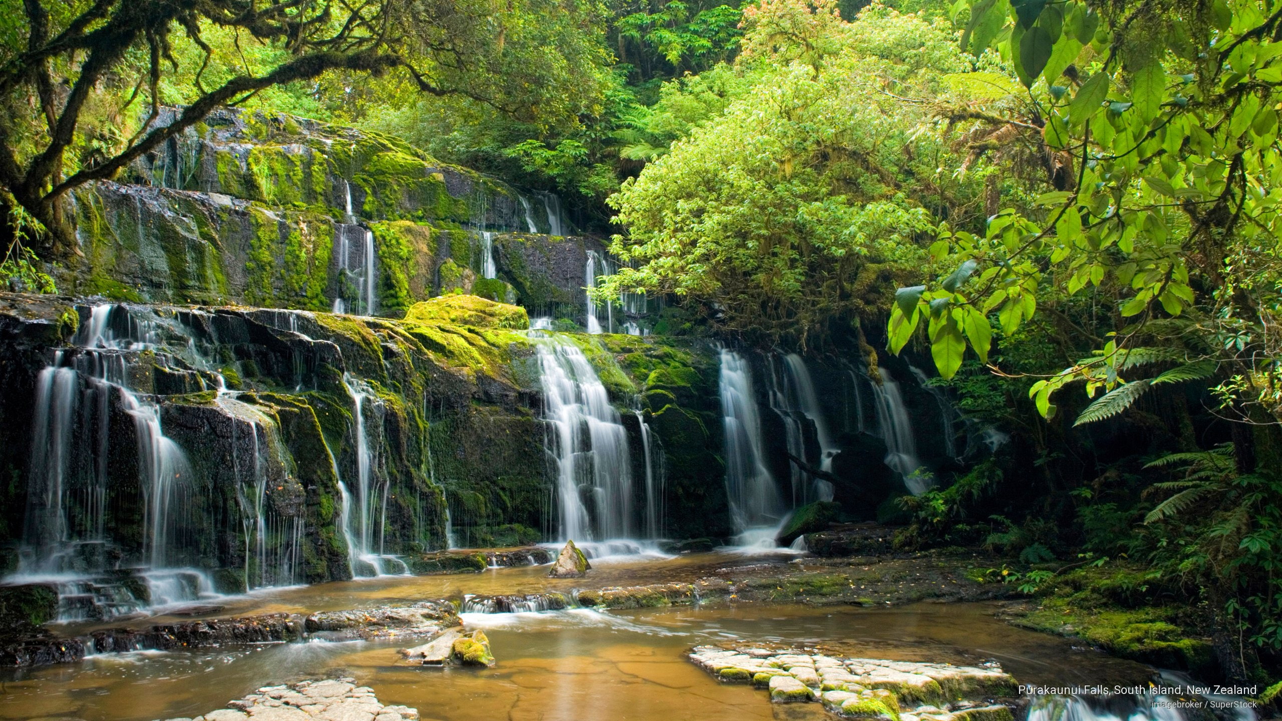 new, falls, zealand, south, Oceania, island, purakaunui, 2K, HD Wallpaper