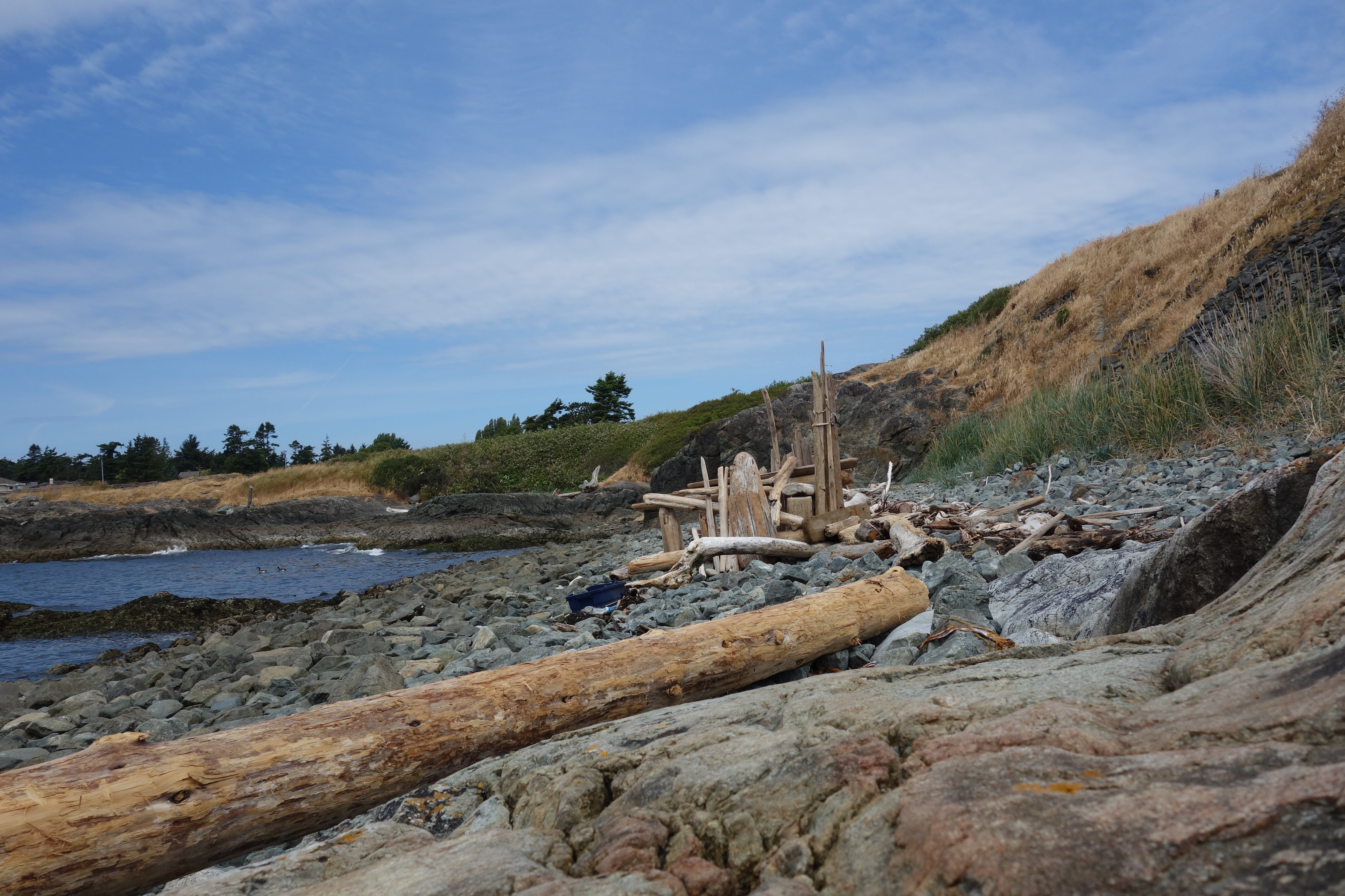 tranquility, victoria, water, tranquil scene, nature, outdoors, sky, landscape, rock, driftwood, stone beach, non-urban scene, beauty in nature, bc, day, HD Wallpaper