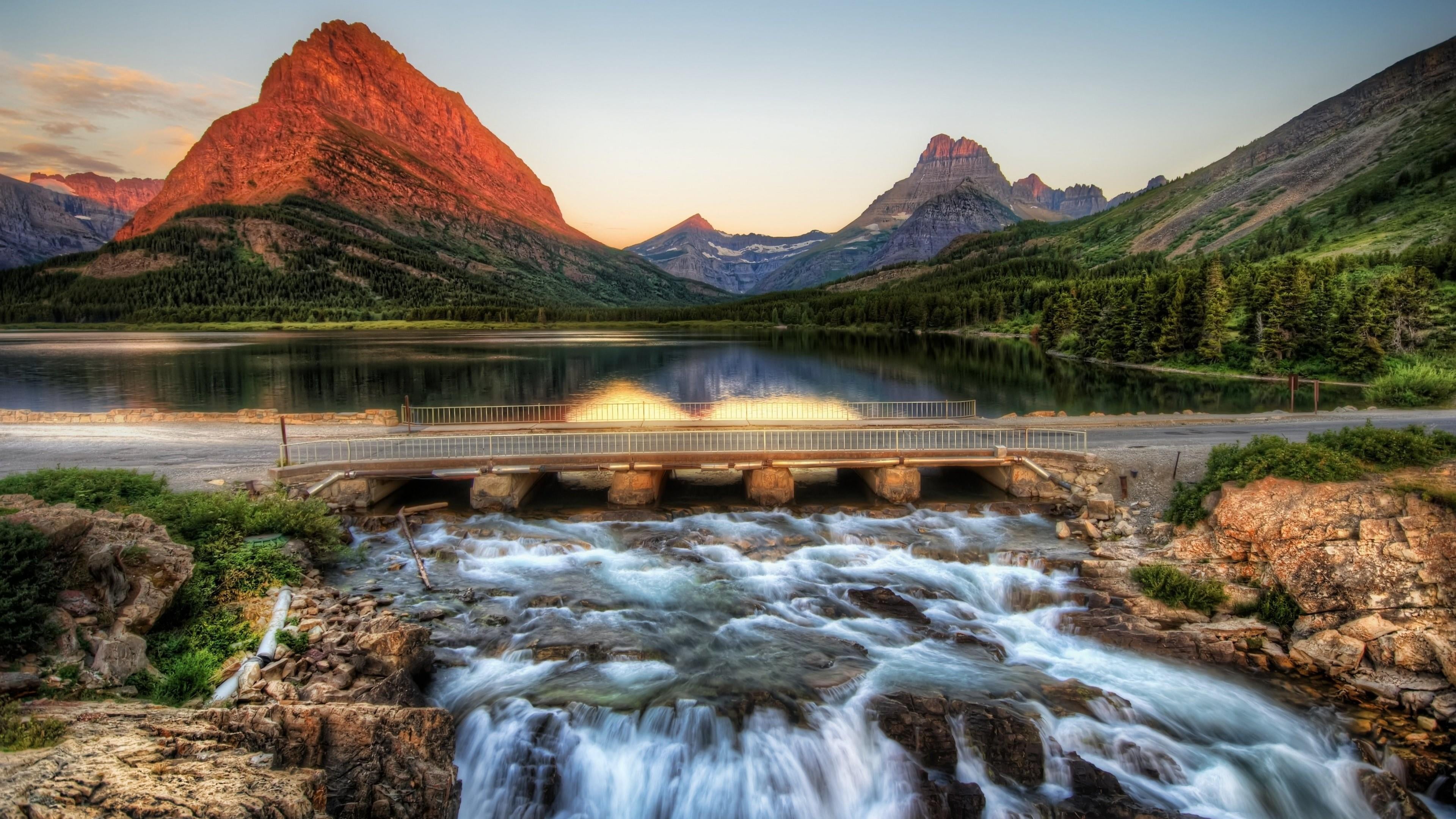 tranquil scene, sky, rock - object, blurred motion, mountain, flowing, water, glacier national park, motion, rock, united states, beauty in nature, power in nature, HD Wallpaper