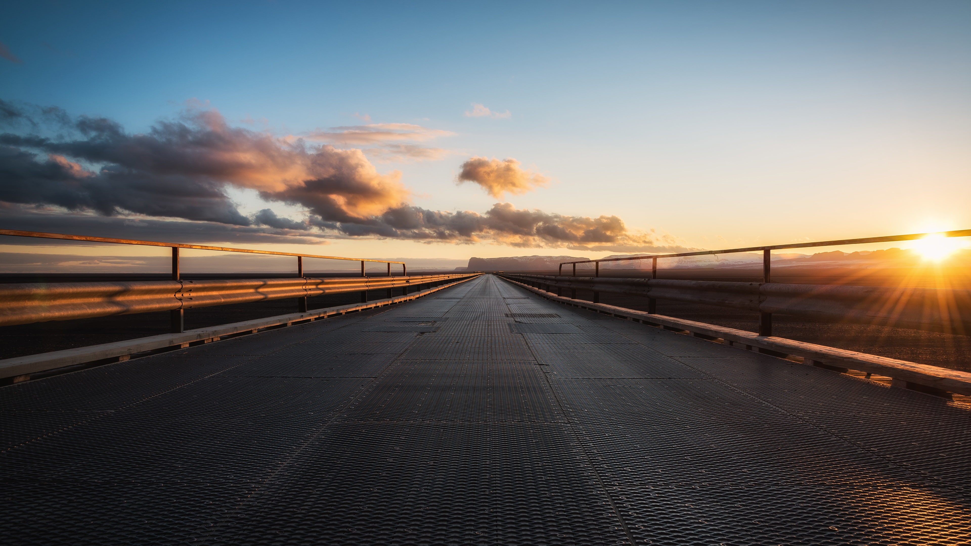 4K, floor, orange, concrete, Road, Morning, Sunrise, gray, sunset, HD Wallpaper