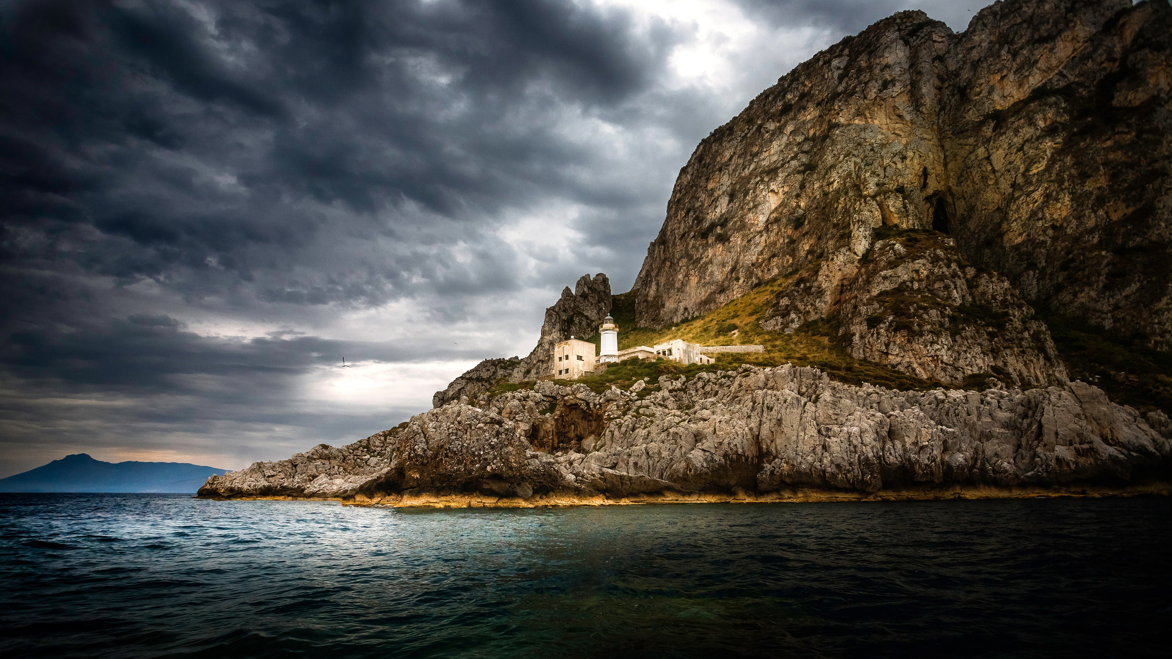 coast, cliff, 4K, lighthouse, rock, tower, nature, HD Wallpaper