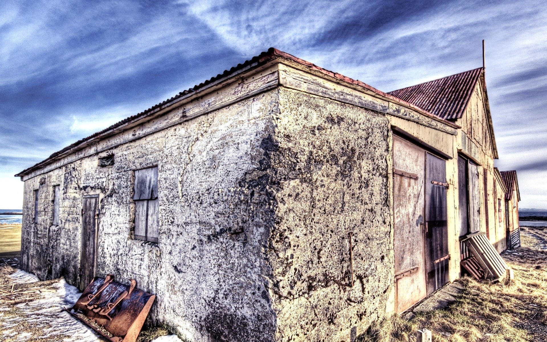broken, non-Urban Scene, abandoned, history, shed, village, building Exterior, ghost Town, rotting, run-Down, agriculture, no People, rustic, door, blue, HD Wallpaper