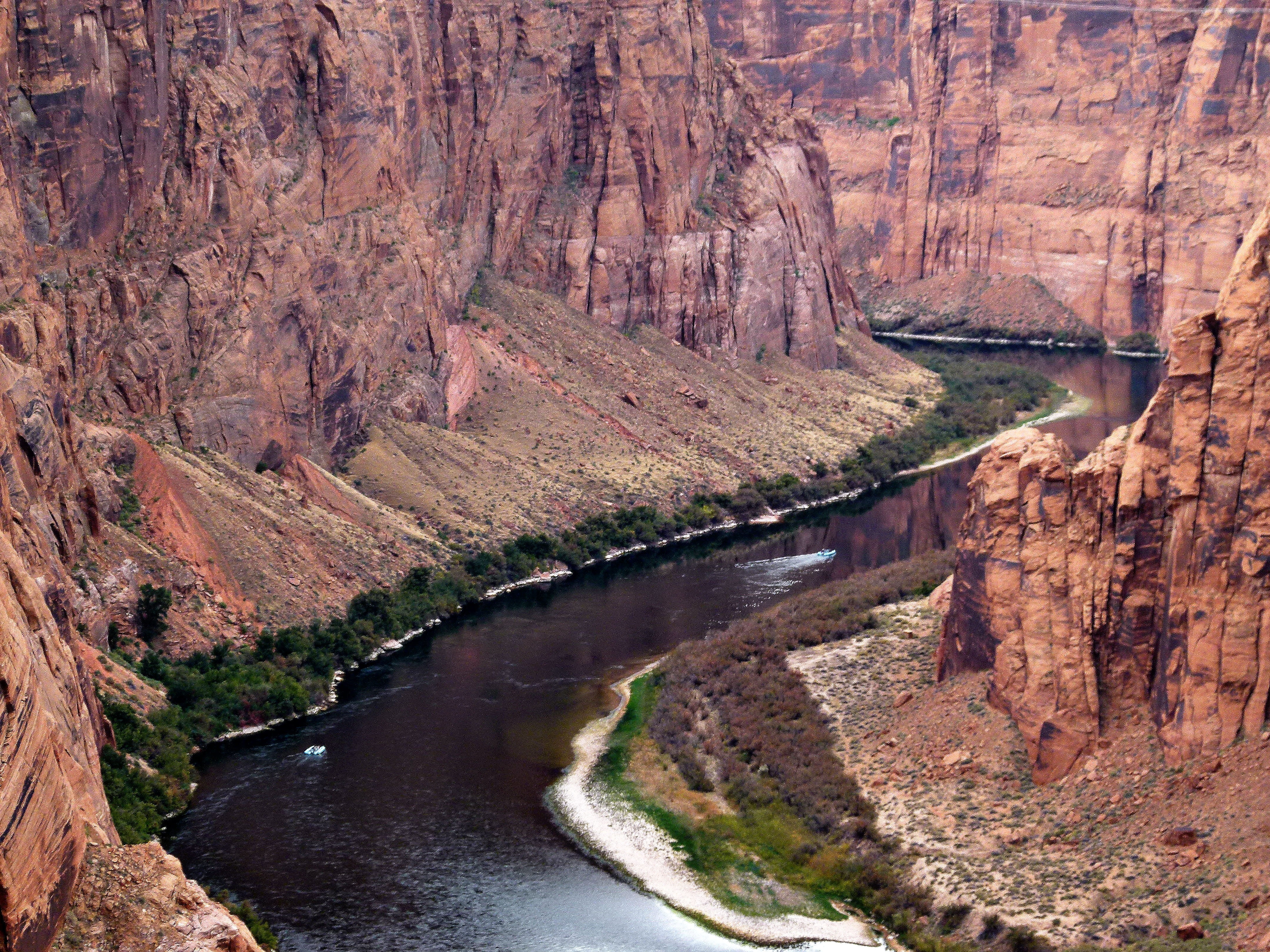 rock - object, red, 4K, scenics - nature, arizona, rock formation, plant, usa, non-urban scene, stream - flowing water, river, glen canyon, no people, HD Wallpaper