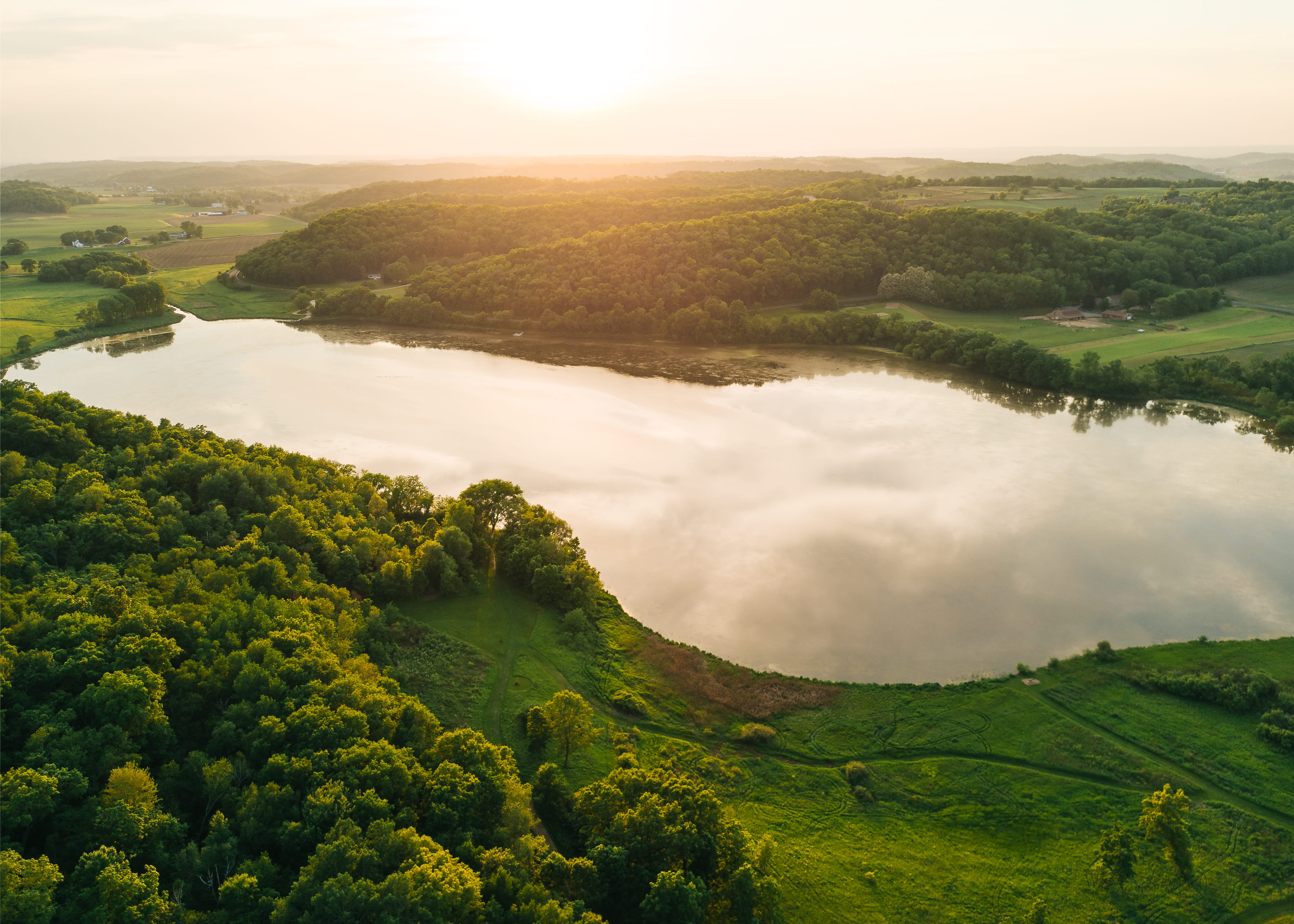 countryside, landscape, plant, serene, drone view, day, green, outdoors, nature, cloud - sky, grassland, non-urban scene, body, indian lake park, sky, lake, HD Wallpaper