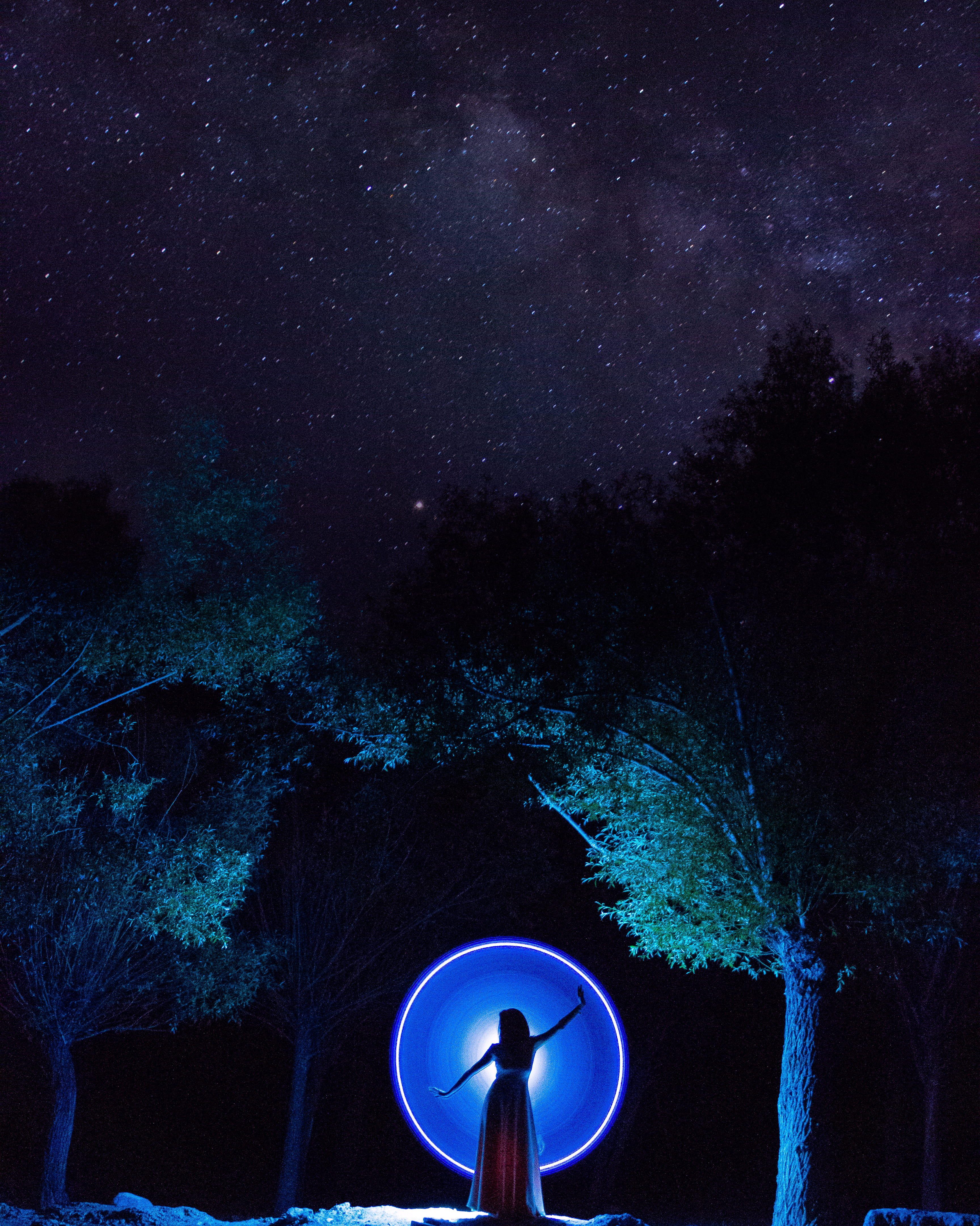 4K, girl, astronomy, plant, circle, color, no people, scenics - nature, trees, dance, milky way, star - space, model, growth, dress, space, india, pattern, Phone HD Wallpaper
