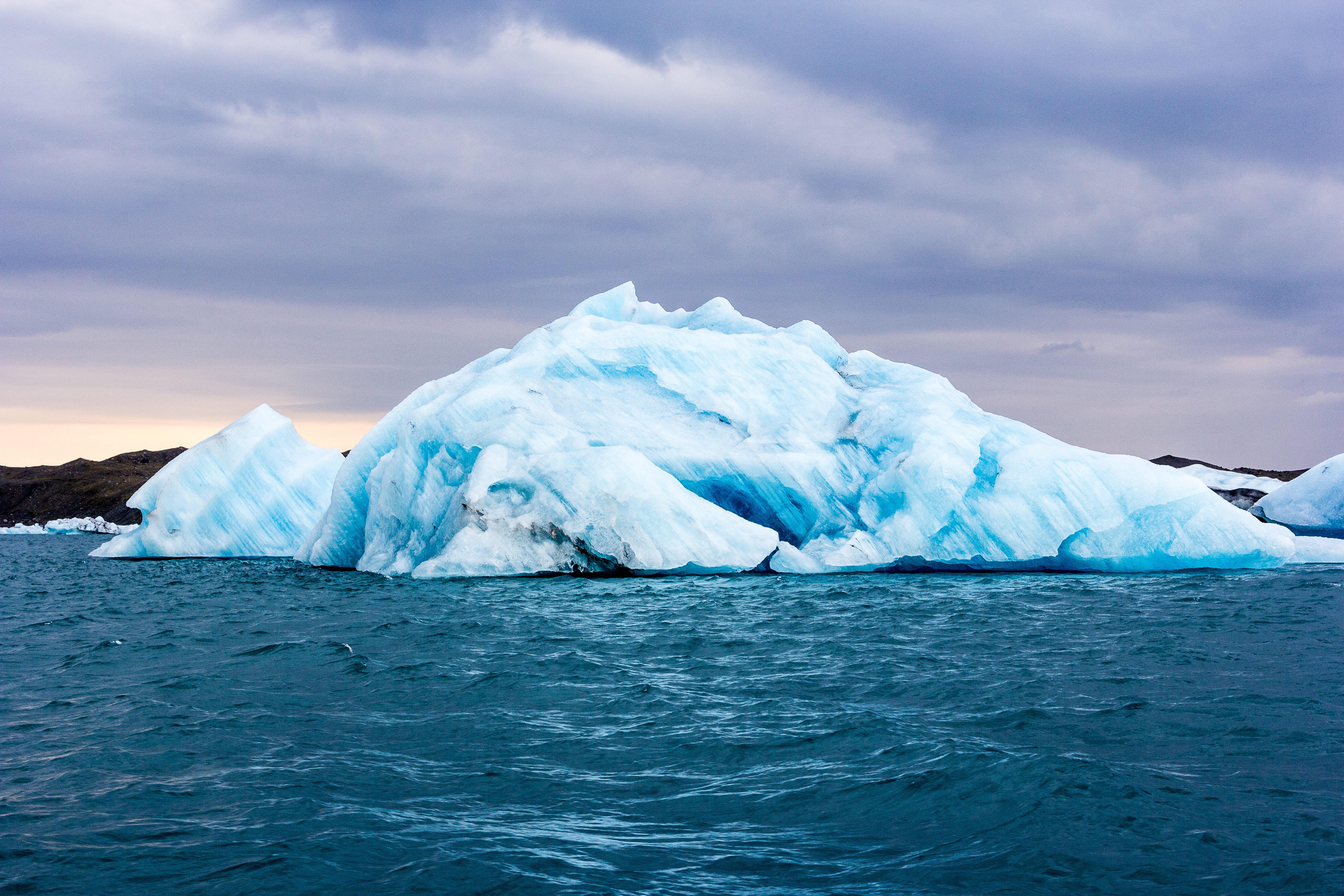 landscape, water, glacier lagoon, iceberg, sky, ocean, floating, jokulsarlon, volcano, iceland, 5K, sea, winter, beauty in nature, melting, waterfront, HD Wallpaper