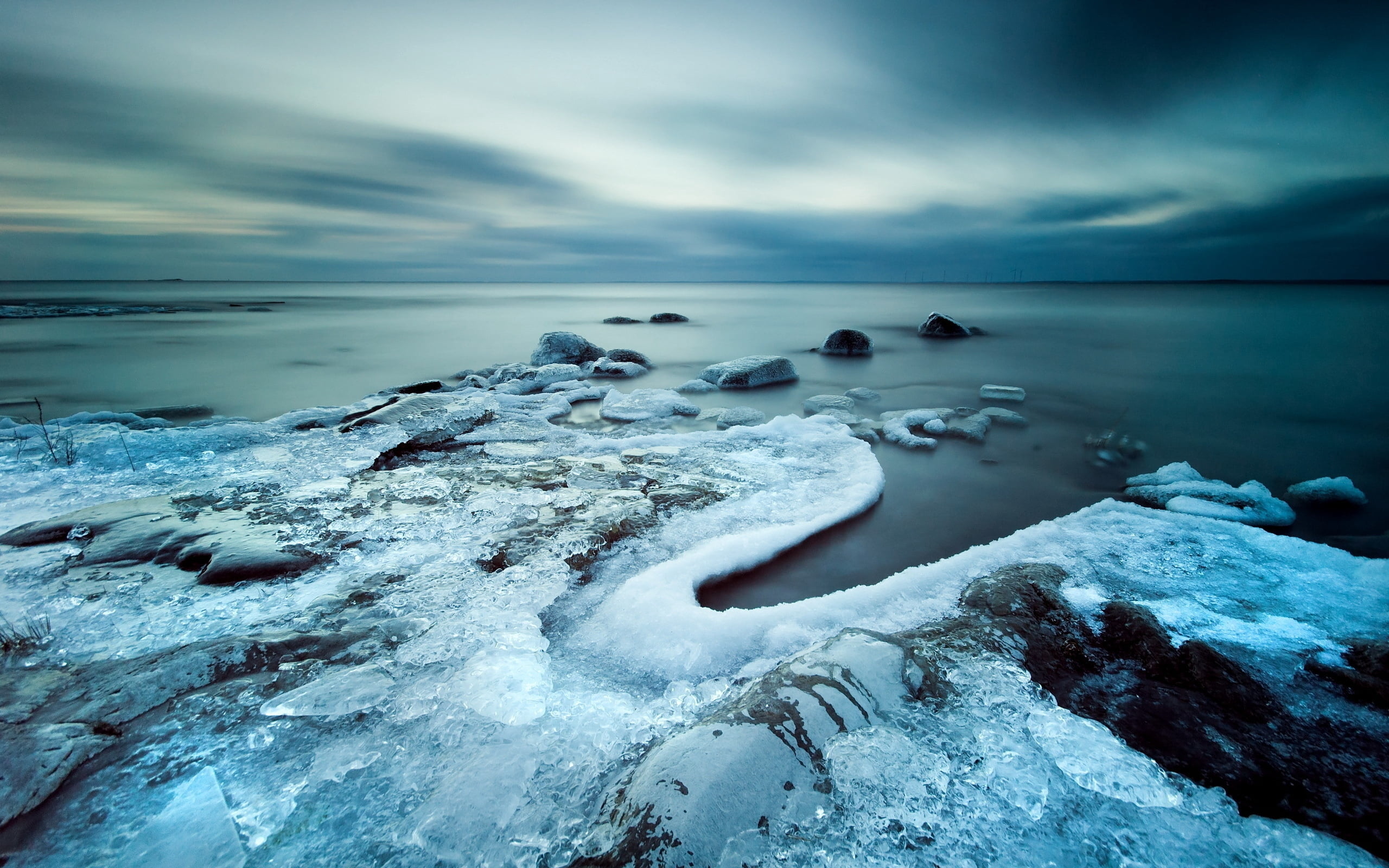 blurred Motion, travel, summer, scenics - nature, cold, nature, horizon Over Water, morning, ice, cloud - Sky, wave, stone - Object, blue, lake, gray, long Exposure, HD Wallpaper
