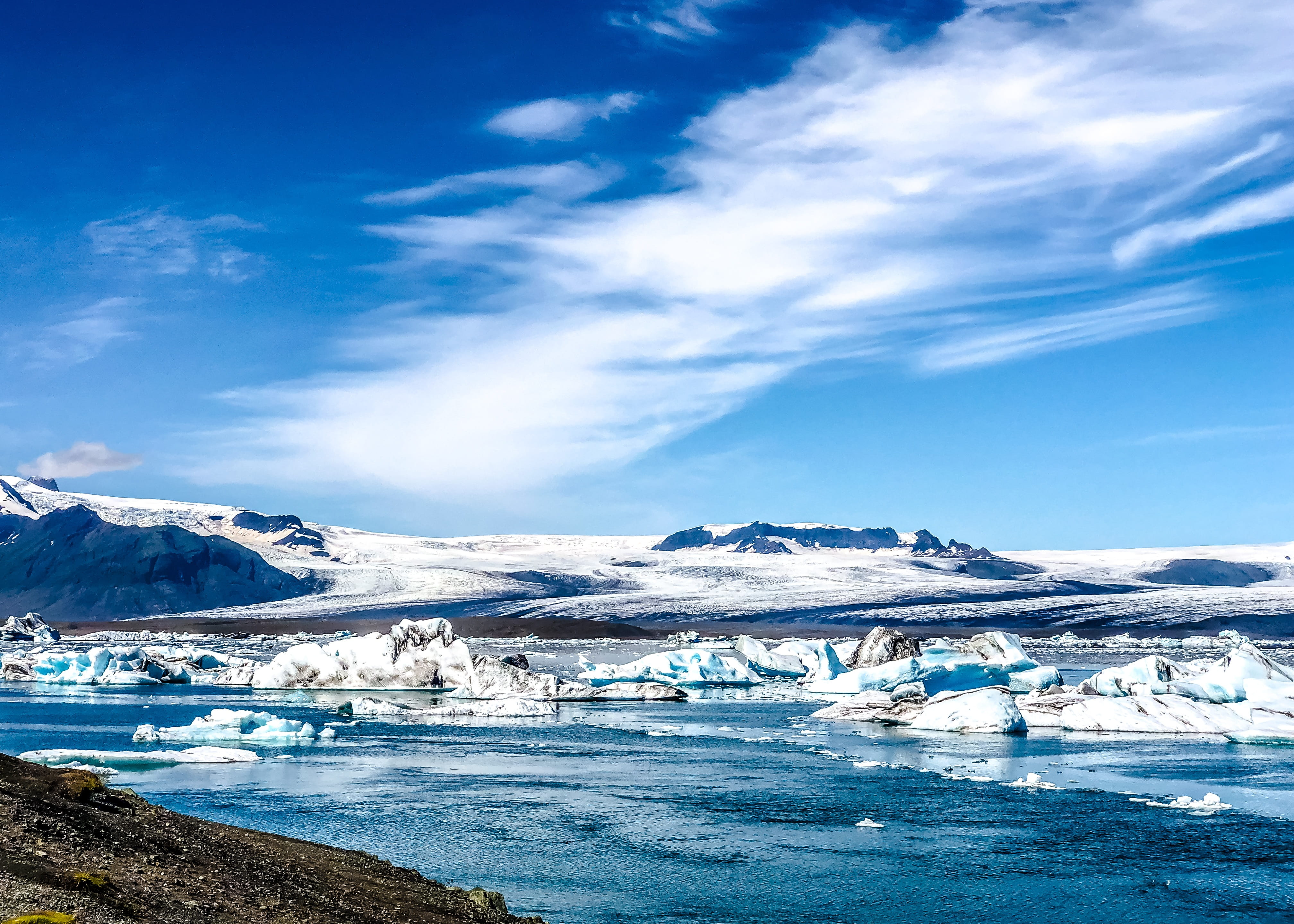 mountains, snow, frozen, sky, iceberg, nature, glacier, mood, cold temperature, scenics - nature, the glacier, snowcapped mountain, blue, figure, lagoon, HD Wallpaper