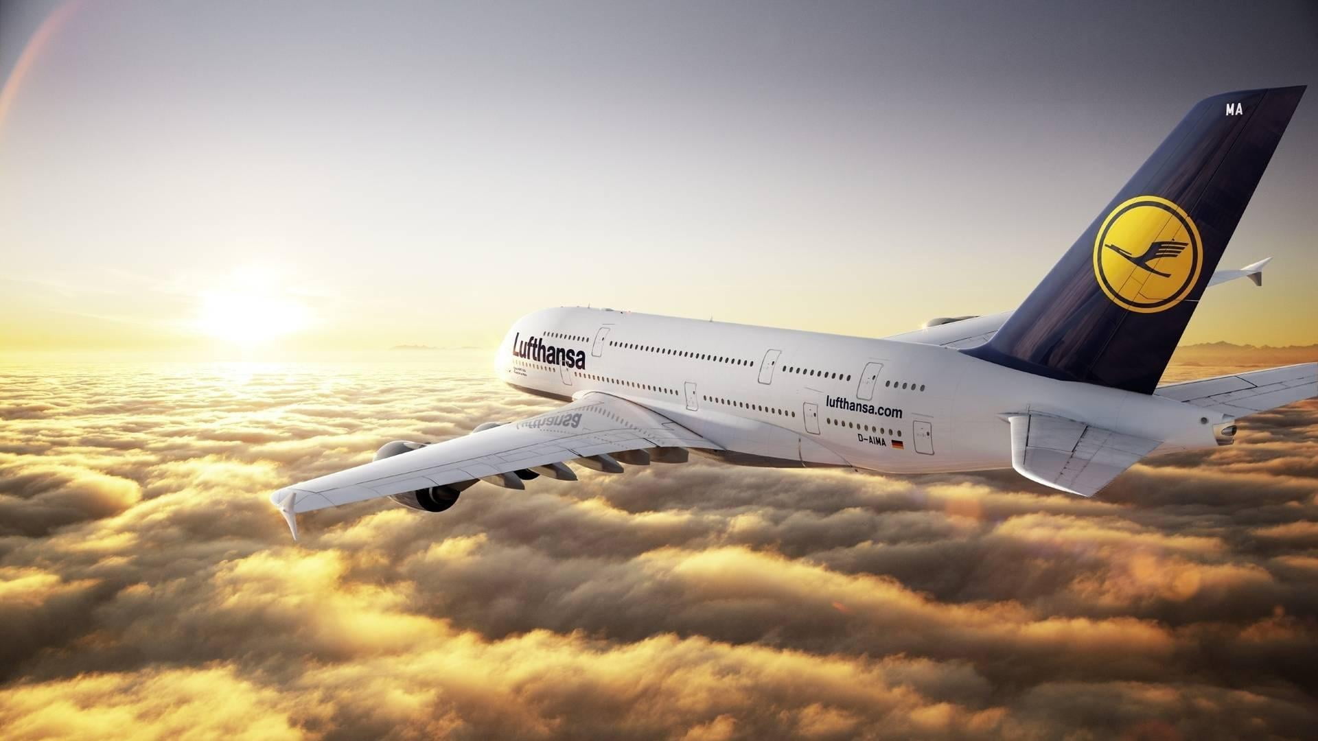 aviation, airliner, travel, lufthansa, 1080P, airline, airplane, aircraft wing, mid-air, plane, cloud - sky, outdoors, flying, narrow body aircraft, cloudscape, HD Wallpaper