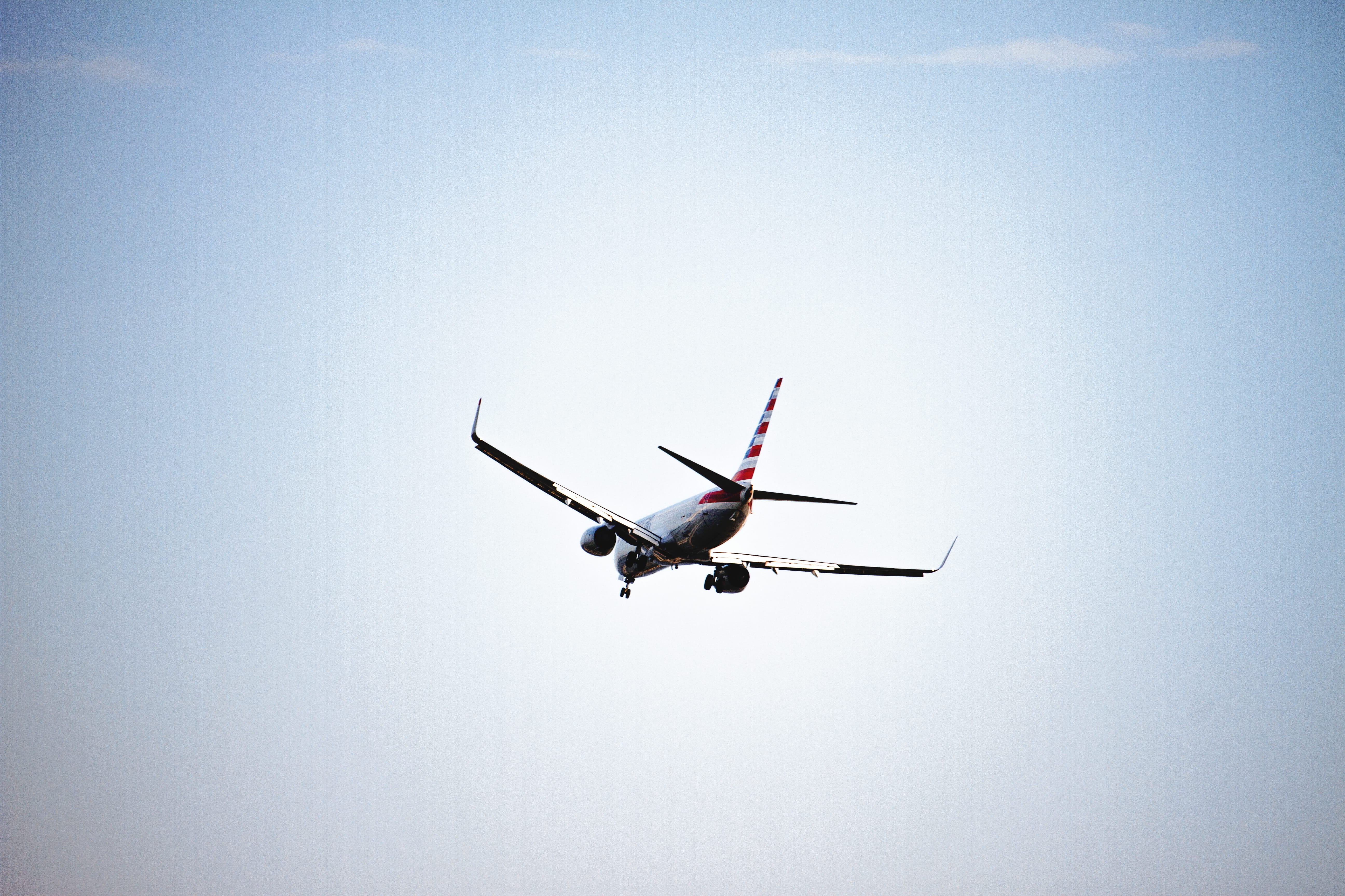 wings, white, outdoors, flying, low angle view, 5K, flight, jet, american airline, sky, landscape, takeoff, air plane, aerospace industry, airplane, red, HD Wallpaper