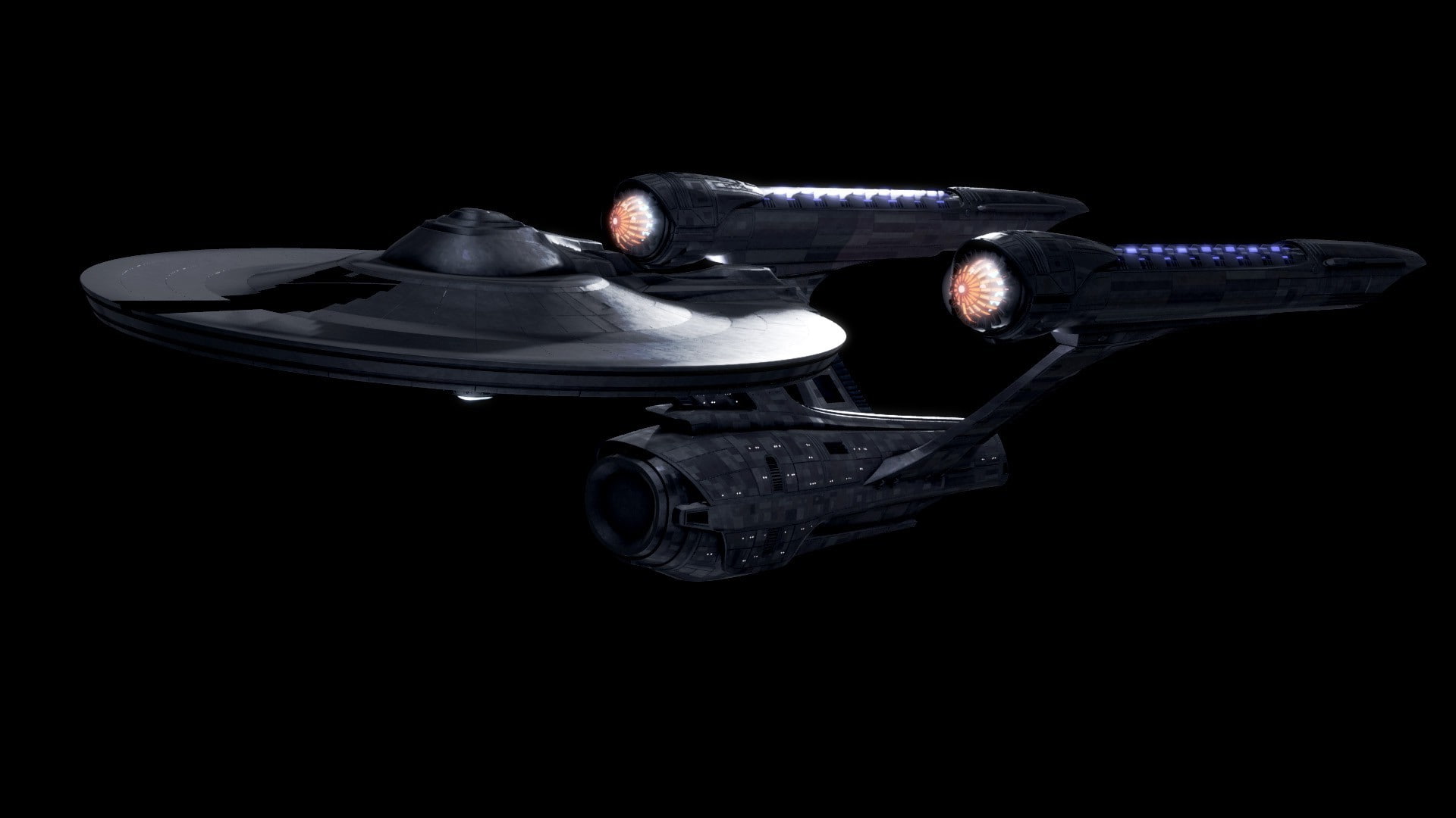 profile view, violence, studio shot, black background, copy space, full length, single object, work tool, reflection, close-up, aggression, USS Enterprise (spaceship), HD Wallpaper