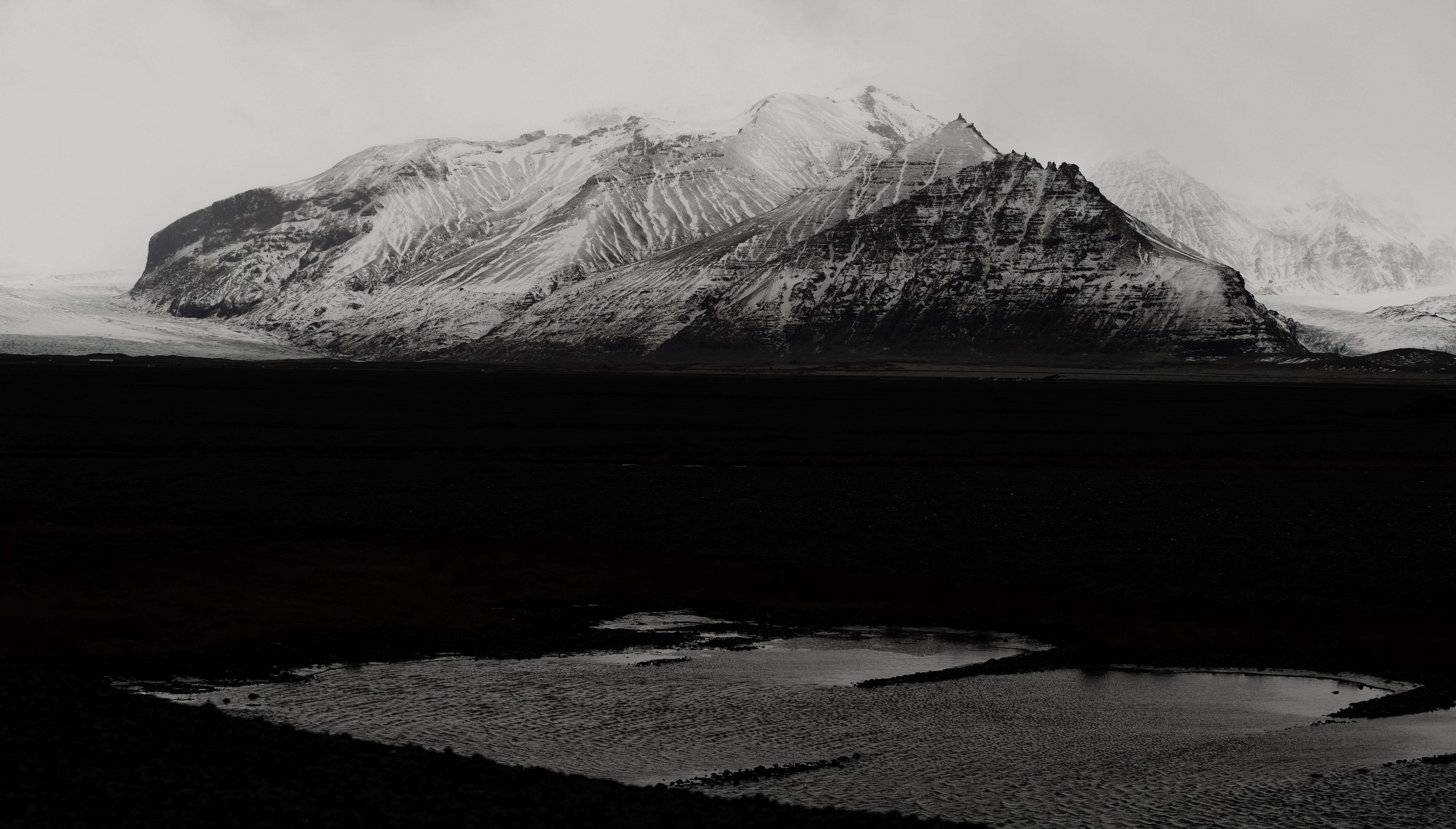 5K, formation, rock - object, rock, outdoors, glacier lagoon, mountains, capped, tranquil scene, tranquility, nature, sky, snow, travel, solid, photography, HD Wallpaper