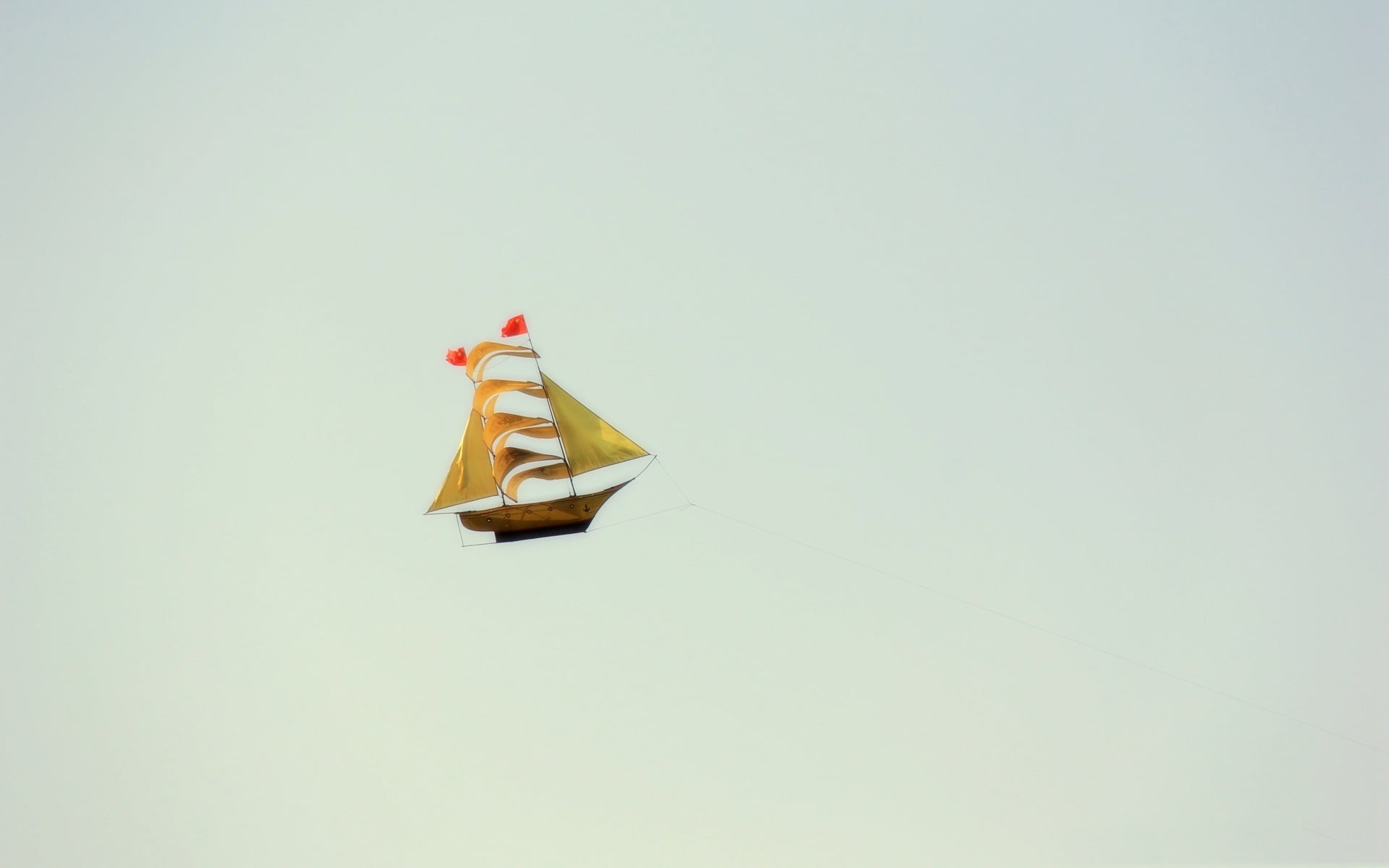 still life, air vehicle, airplane, human representation, day, nature, boat, yellow, flying, 1080P, colored background, sailboat, figurine, copy space, HD Wallpaper