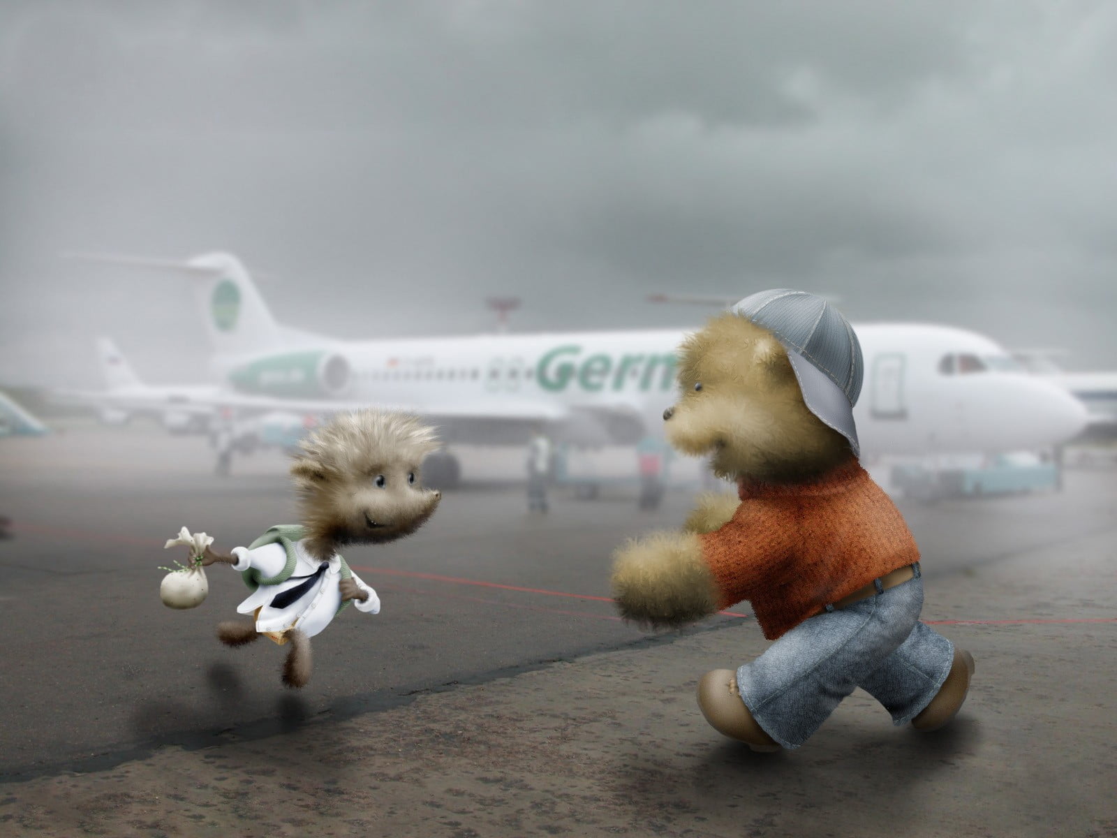 focus on foreground, animals, small, cute, people, no people, vacations, transportation, air Vehicle, teddy bear, human representation, airplane, sky, cockpit, HD Wallpaper