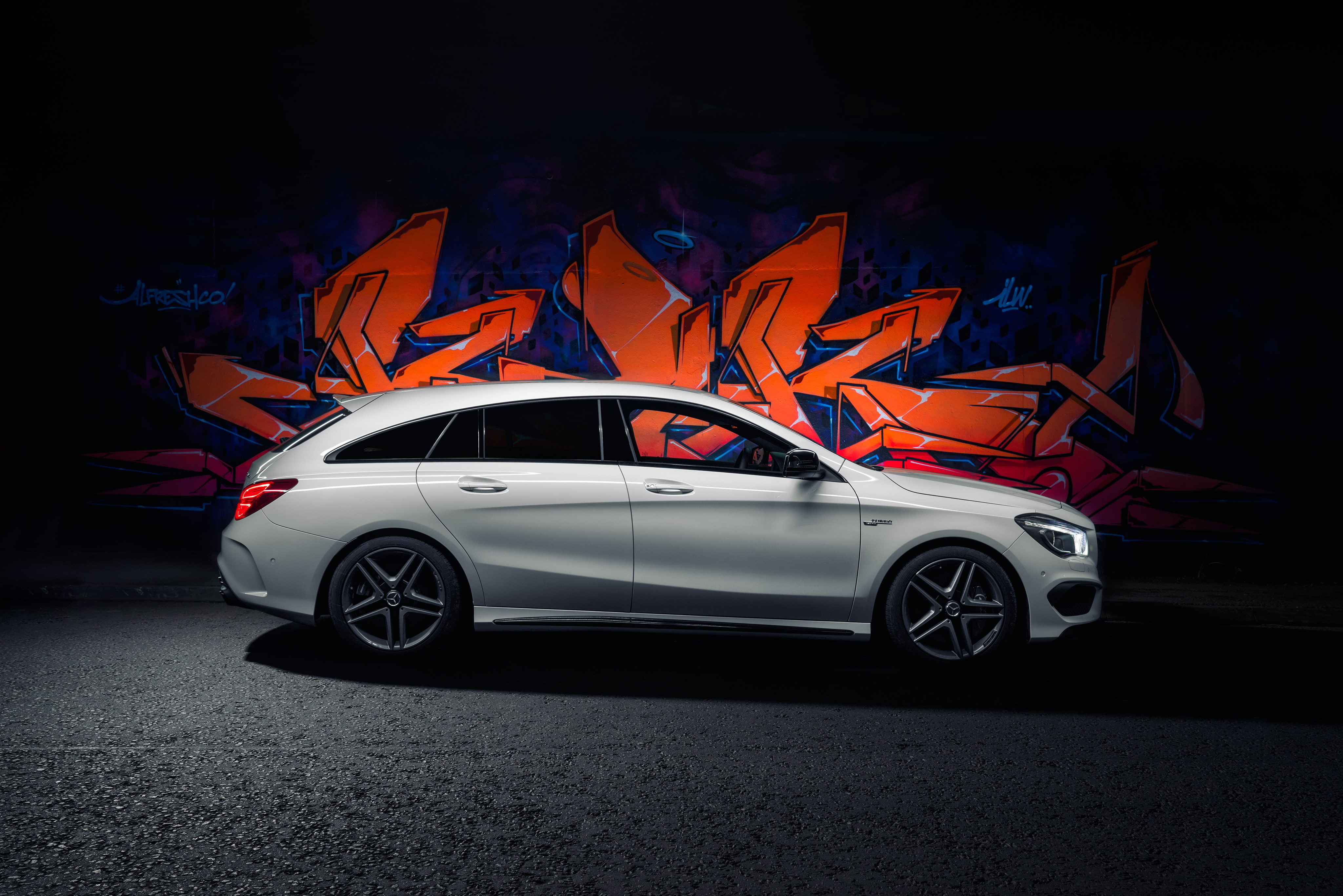 UK-spec, CLA 45, graffiti, Mercedes, 4K, 2015, Shooting Brake, X117, AMG, HD Wallpaper