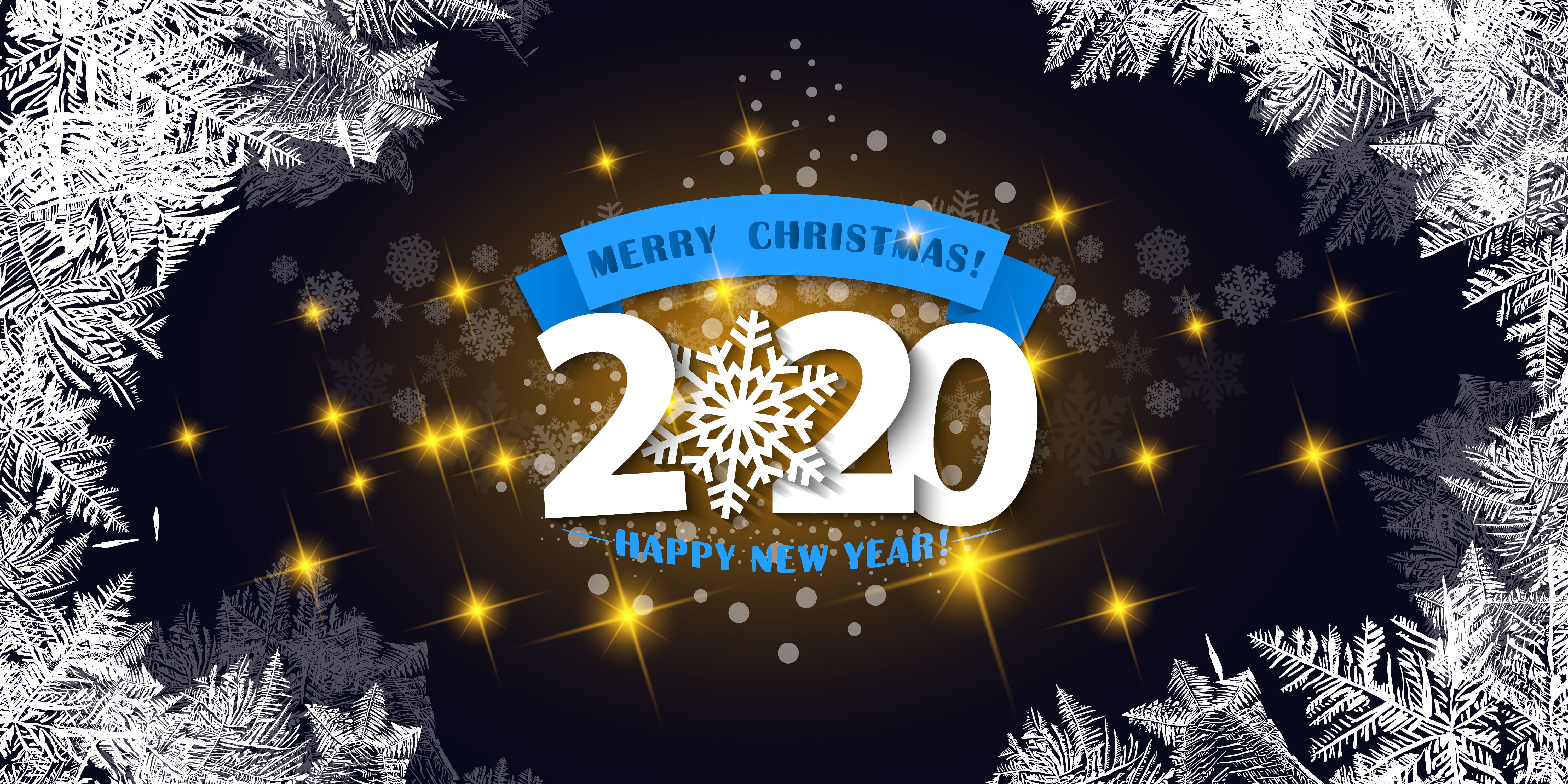 5K, New Year 2020, Merry Christmas, Happy New Year, Holiday, New Year, Snowflake, HD Wallpaper