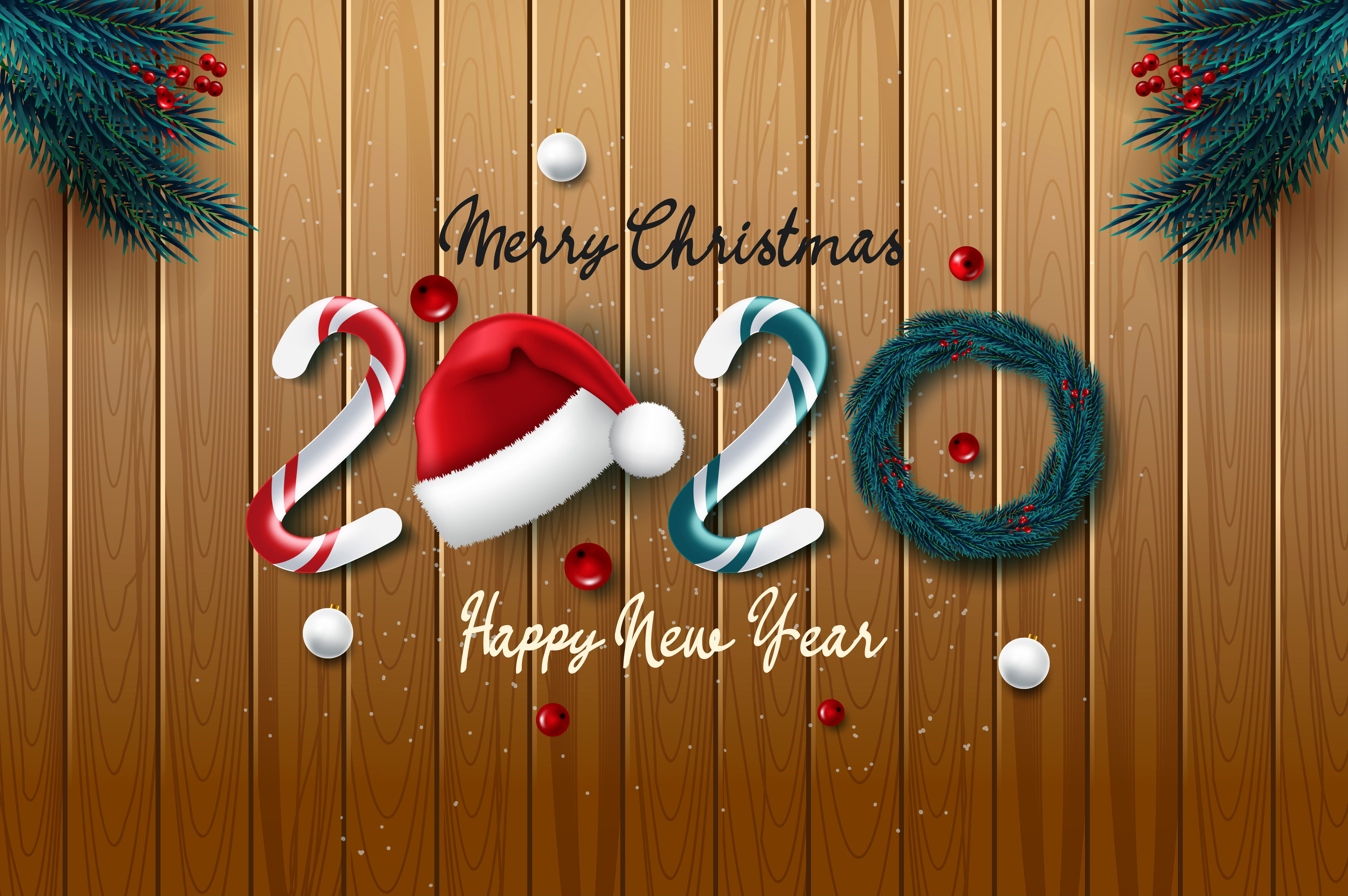 needles, 5K, branches, 2020, New Year, postcard, template, HD Wallpaper