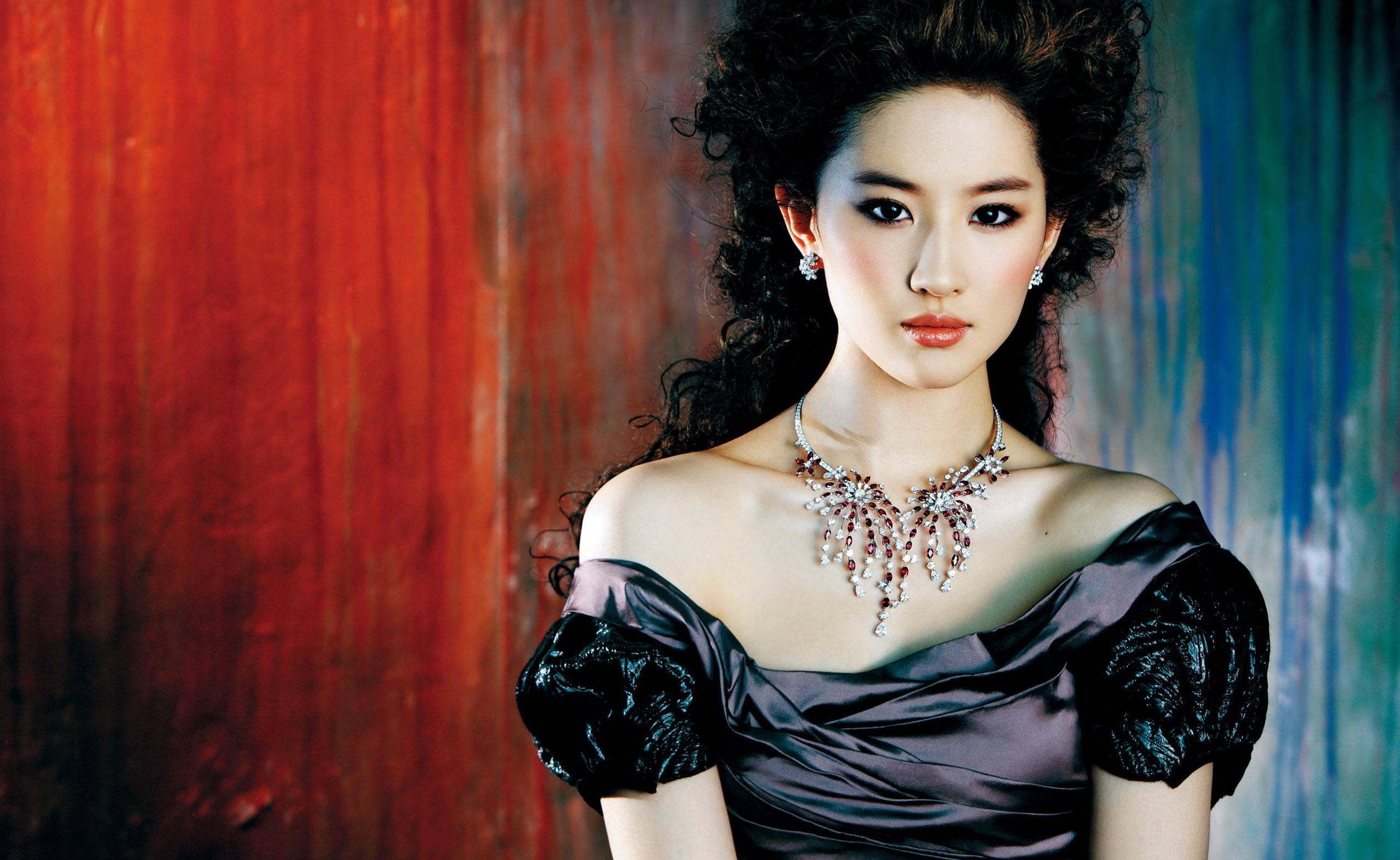 Colorful, black, waist up, sleeved, puff, shoulder, young women, one person, Others, young adult, wall - building feature, hair, Singer, liu yifei, 2K, HD Wallpaper