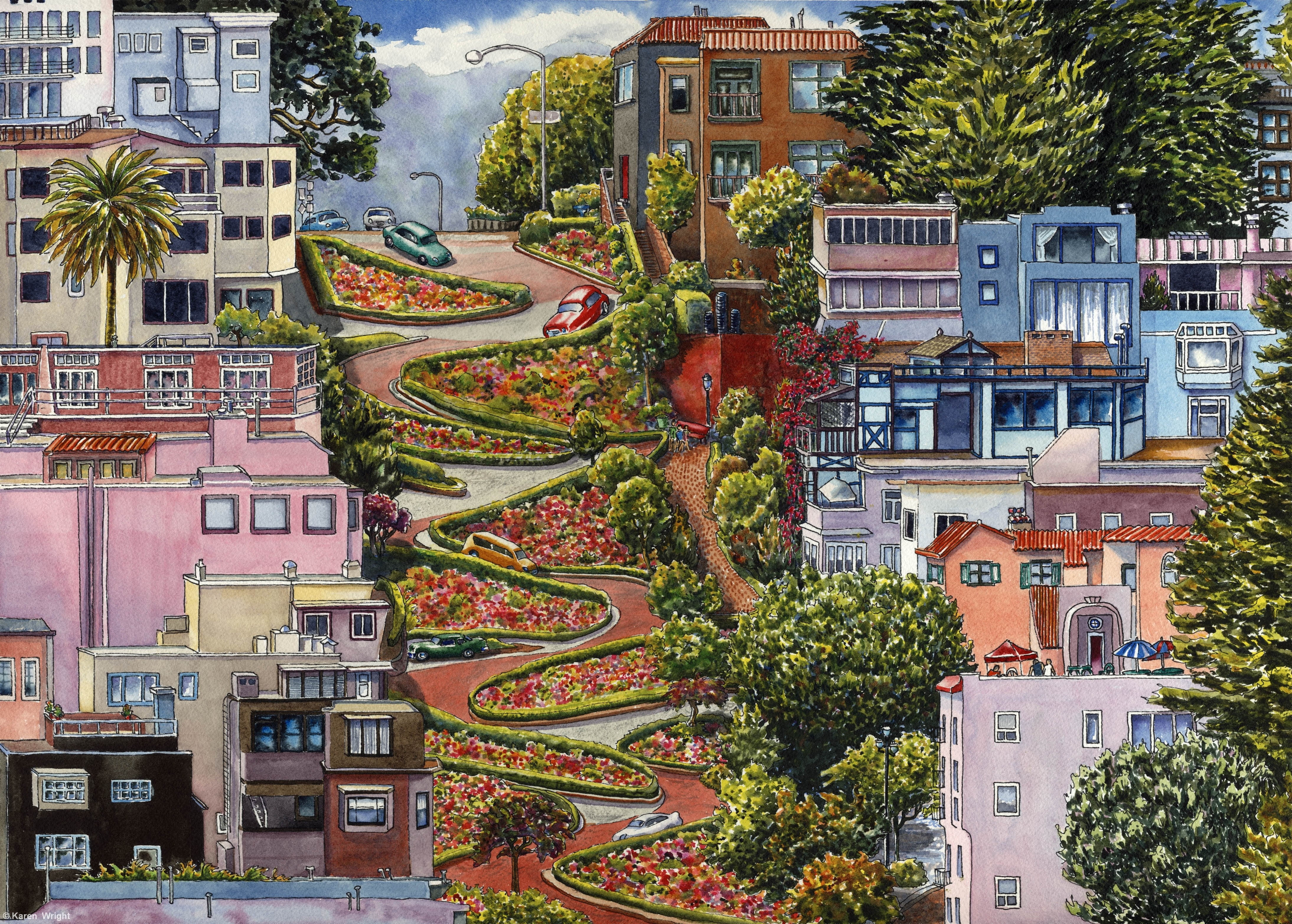 building, city street, building exterior, city, outdoors, city life, California, plant, nature, travel destinations, San francisco, Lombard street, day, HD Wallpaper