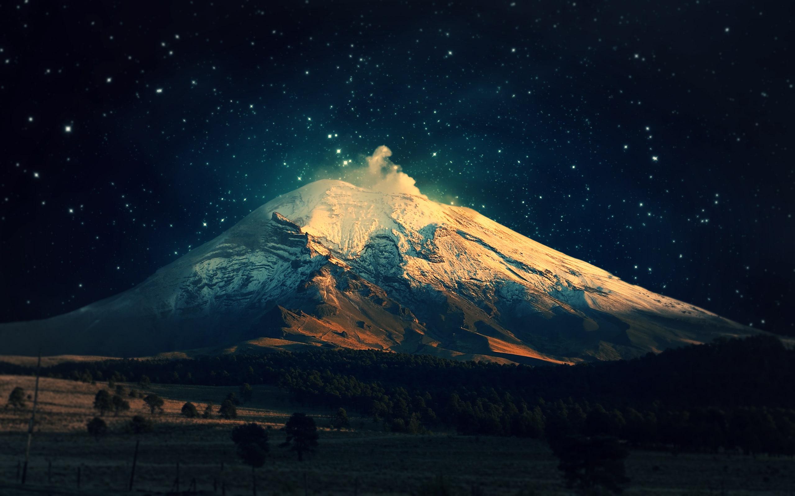 landscape, 2K, space, Trees, Popocatepetl, winter, mountain, HD Wallpaper