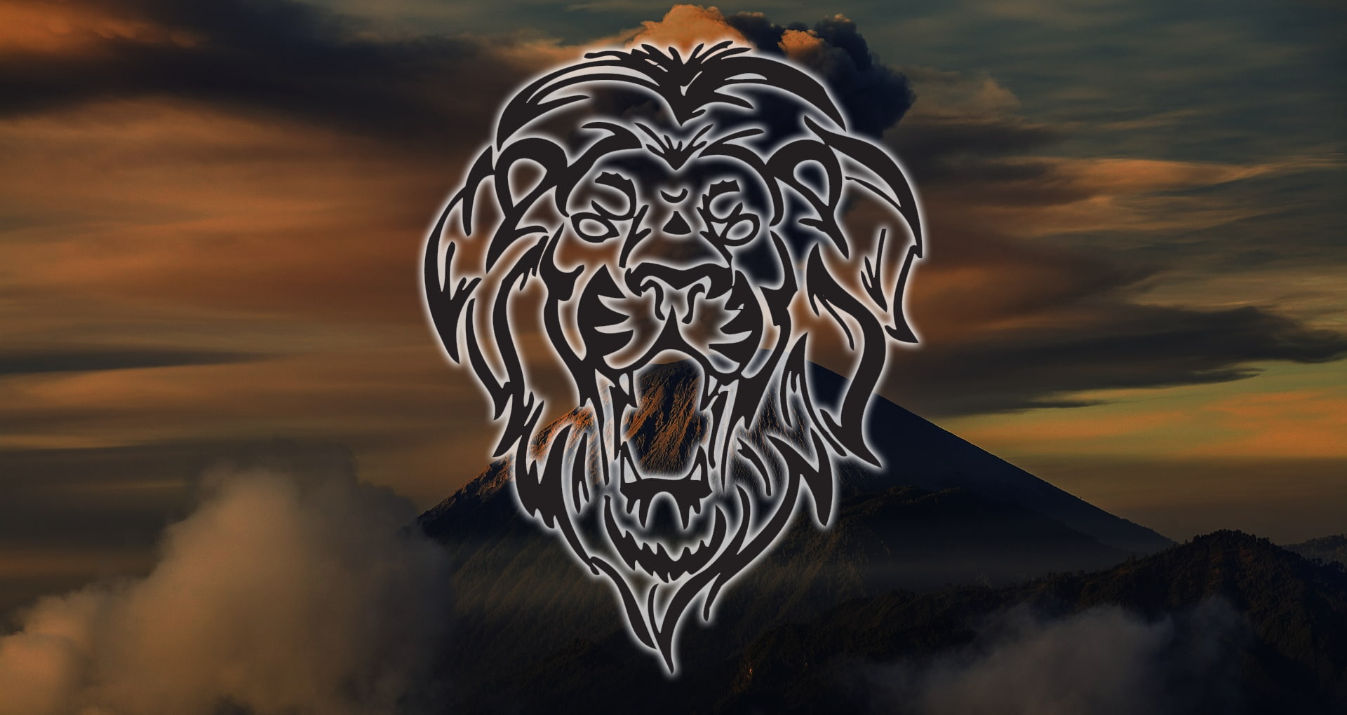 focus on foreground, creativity, tranquility, lion, art and craft, shape, sunset, design, tranquil scene, orange color, volcano, pattern, scenics - nature, HD Wallpaper