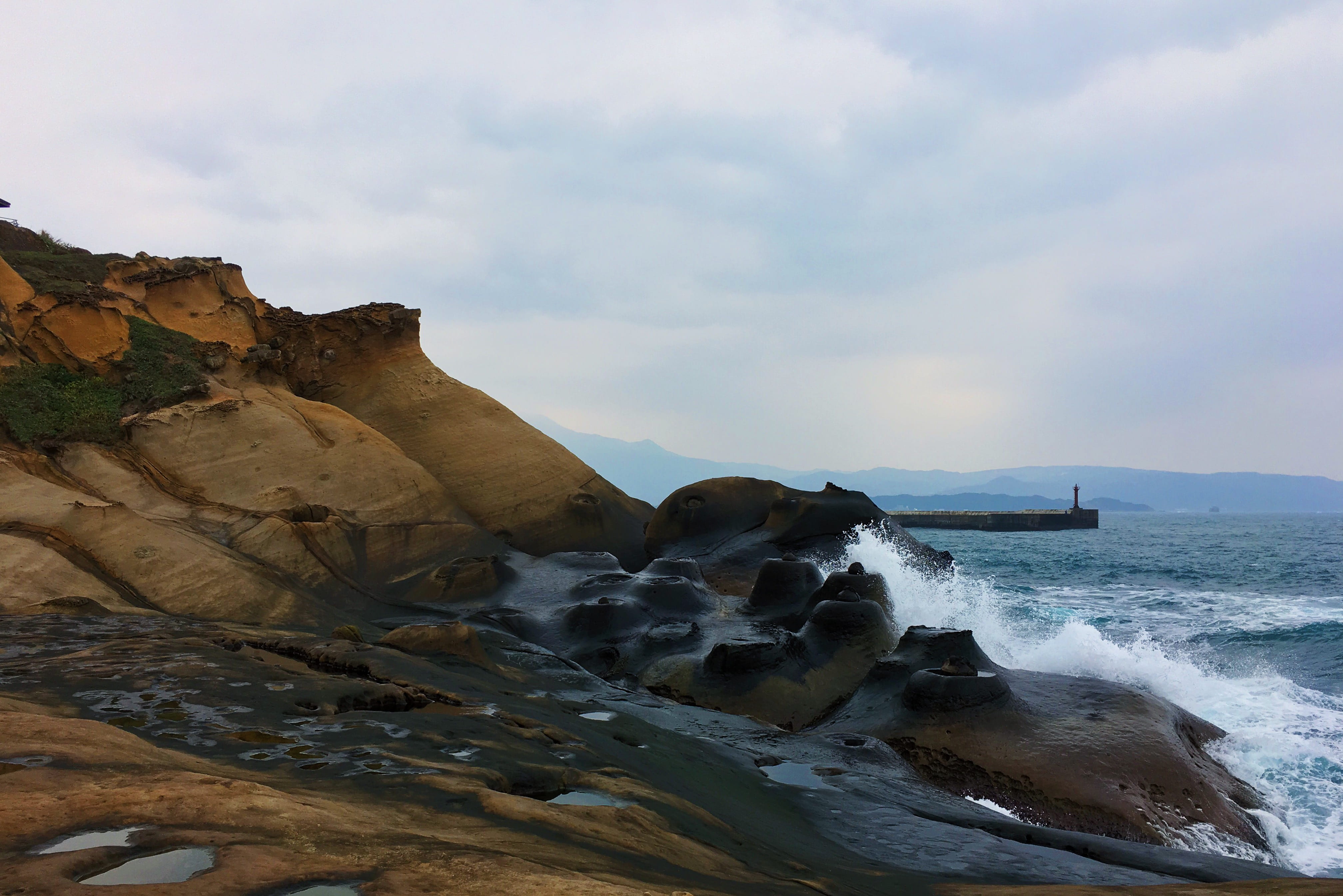 beach, cloud - sky, rock, horizon over water, lighthouse, land, beauty in nature, sea, wave, rock - object, scenics - nature, yehliu, rock formation, water, HD Wallpaper
