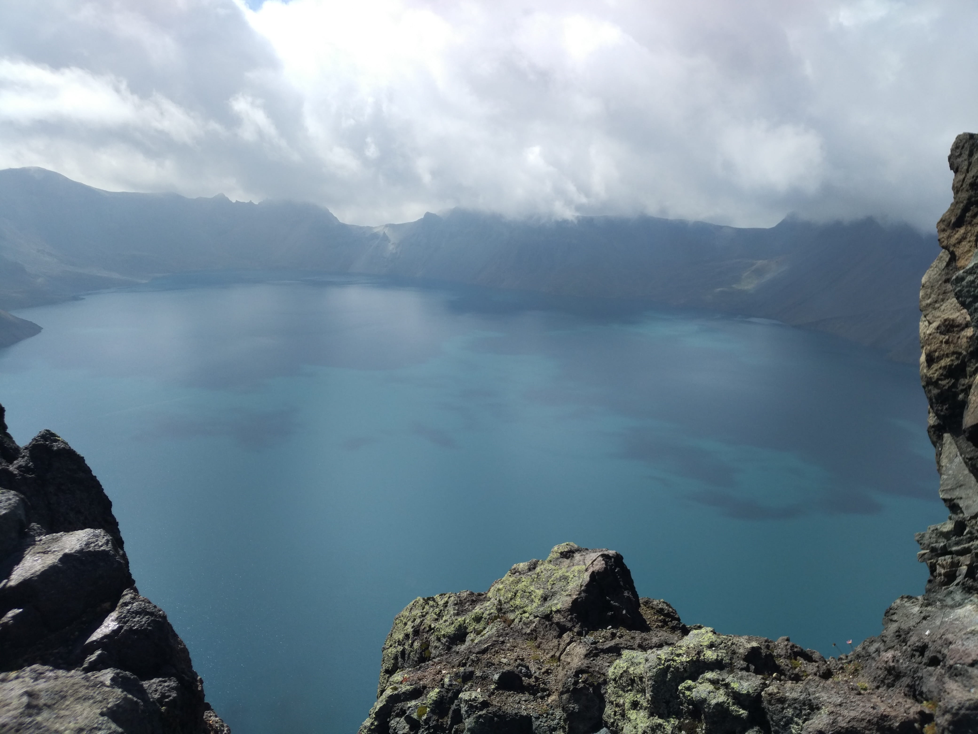 non-urban scene, mountain range, mountain, cloud - sky, tranquility, 4K, monster, tianchi, lake, water, tranquil scene, sky, nature, turquoise colored, HD Wallpaper