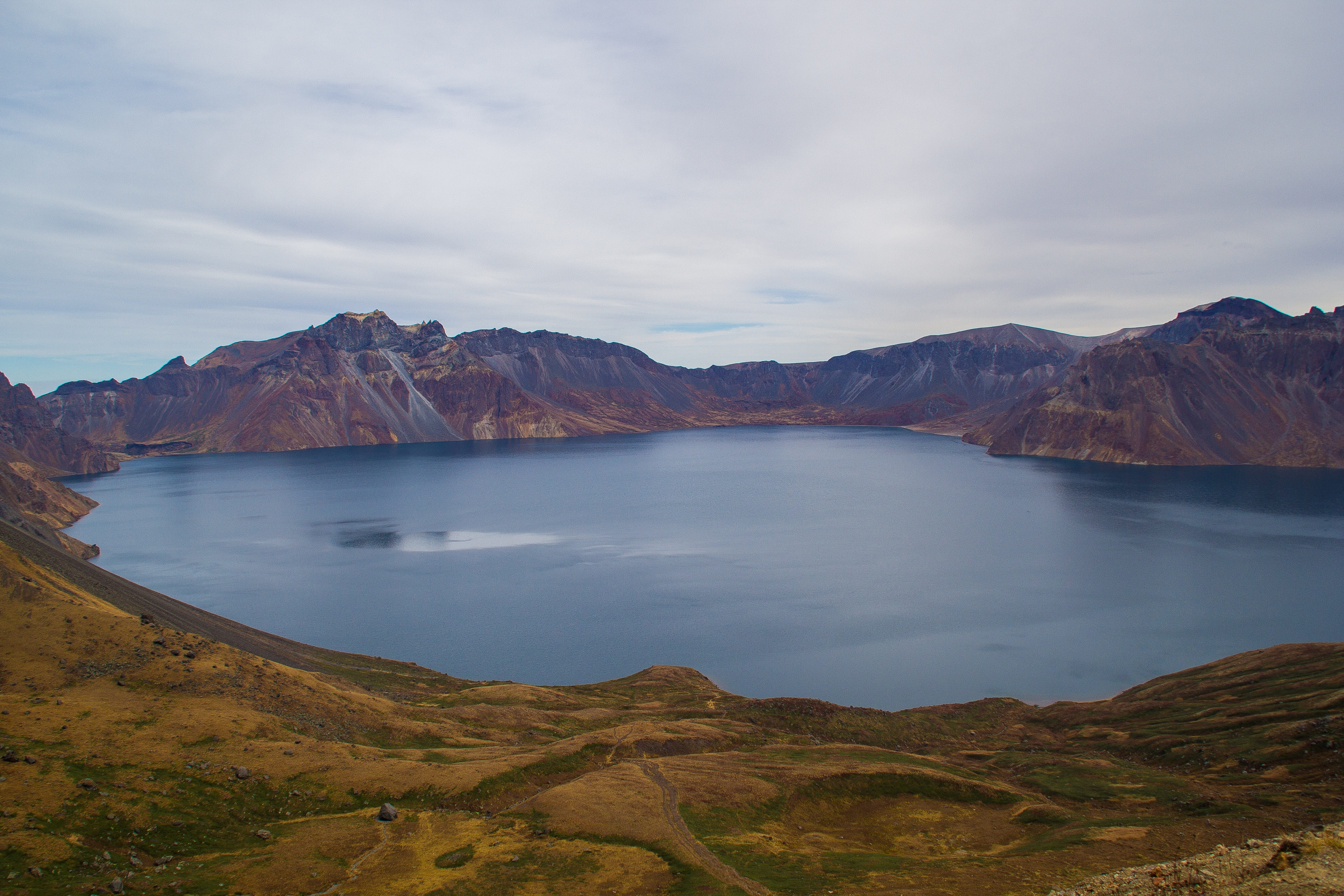 lake, blue, 5K, scenics - nature, non-urban scene, land, cloud - sky, scenics, overlooking the, jilin, mountain, landscape, sky, travel Locations, west slope, HD Wallpaper