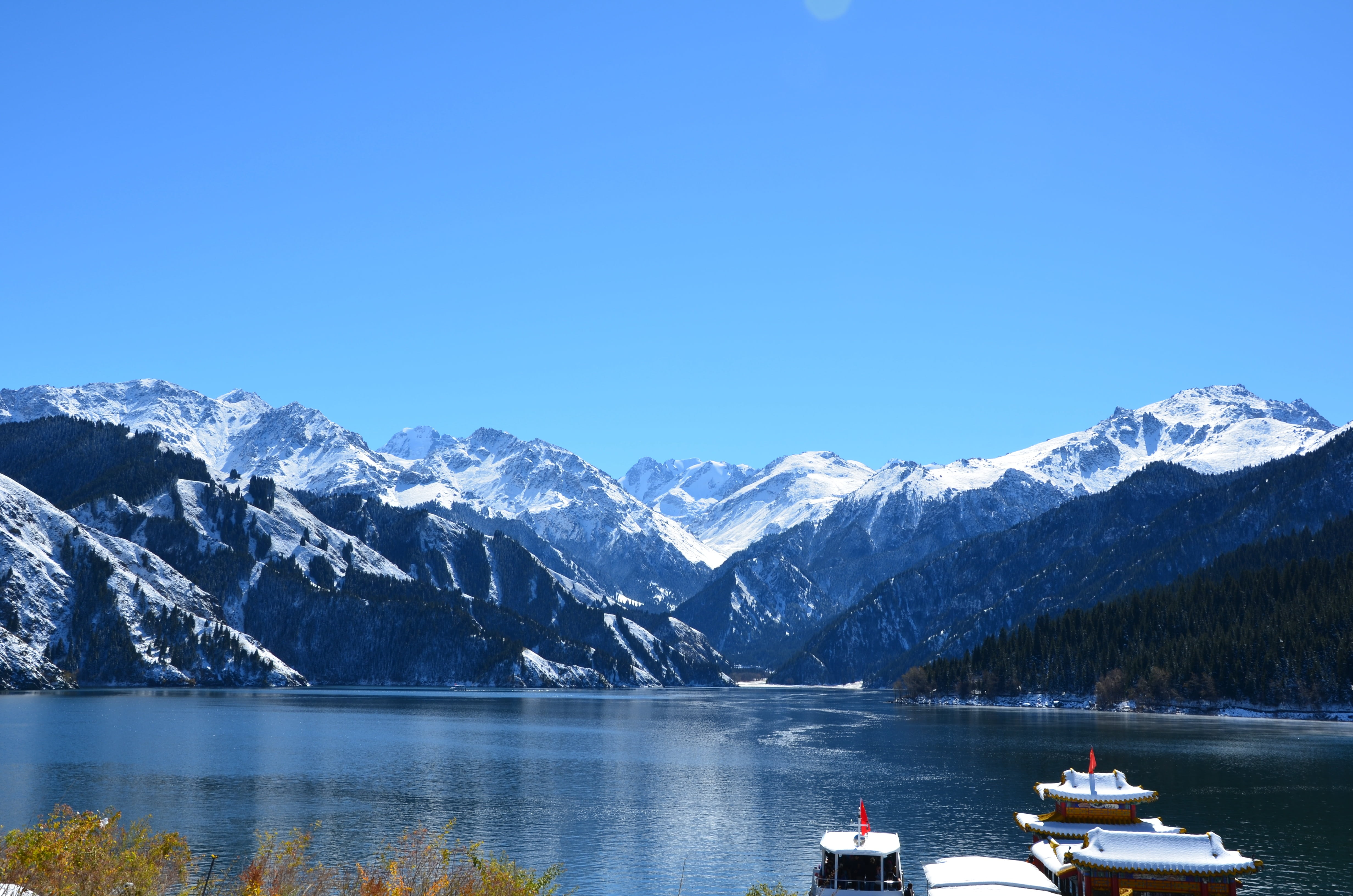 scenics - nature, tianchi, no people, nautical vessel, lake, scenics, tranquil scene, nature, in xinjiang, 4K, mode of transportation, landscape, day, HD Wallpaper