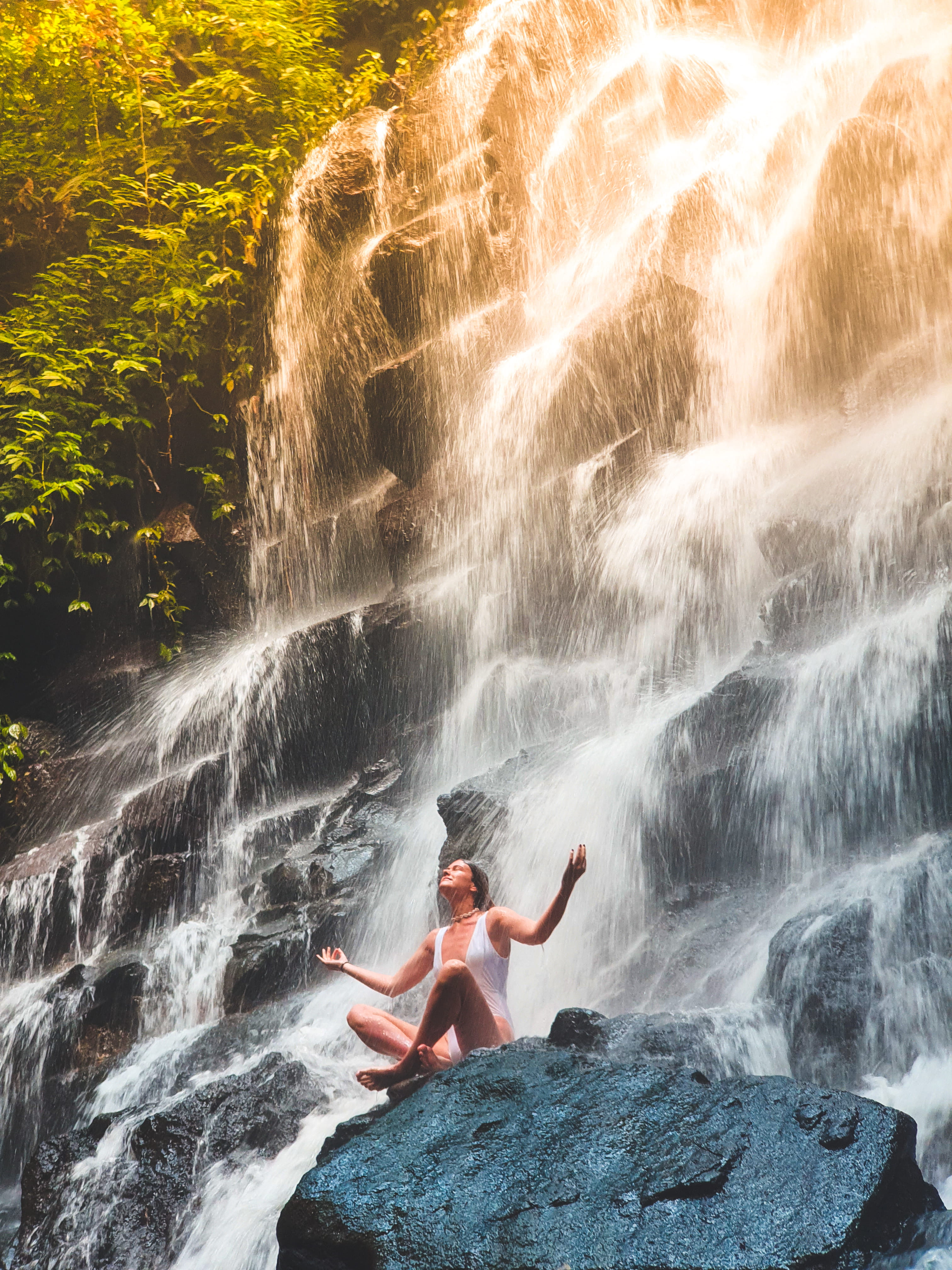 cliff, leisure activity, jl. gn. merbabu, yellow, rock, rock - object, waterfall, motion, flowing, human limb, human, person, blurred motion, shirtless, Phone HD Wallpaper