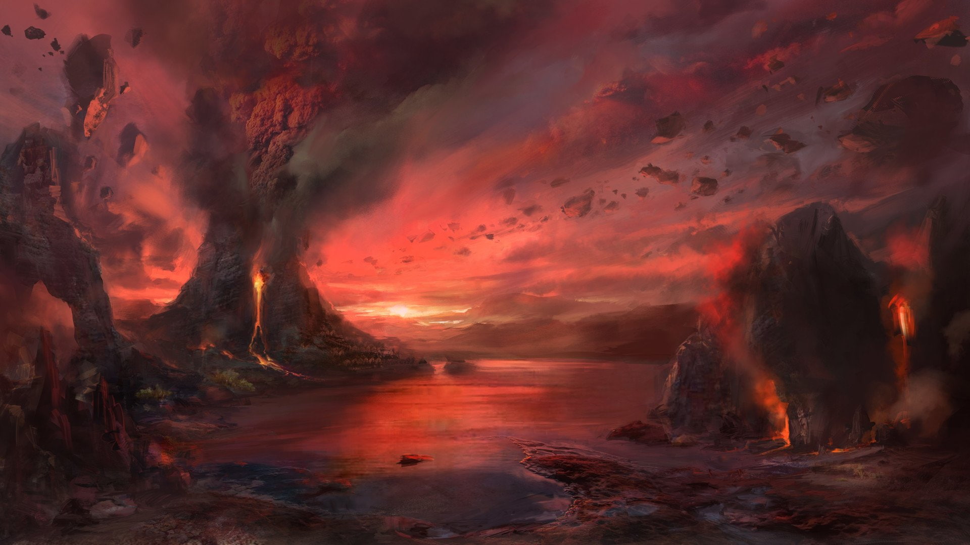 no people, 1080P, smoke - physical structure, Fantasy, environment, fire, power in nature, mystery, travel destinations, Smoke, Landscape, outdoors, water, HD Wallpaper