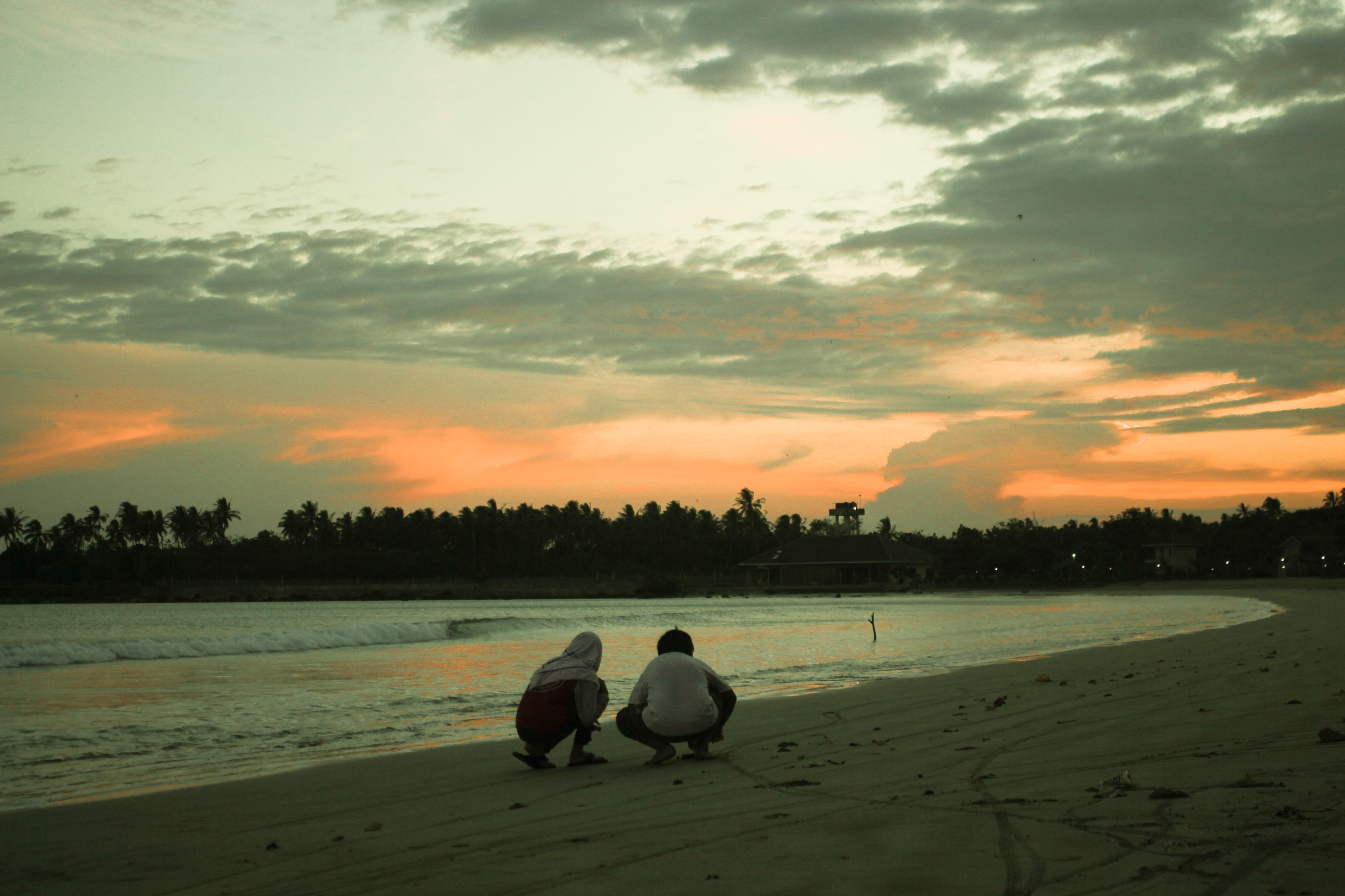 children, indonesia, sunset, real people, beauty in nature, couple - relationship, sea, air, ujung kulon national park, laut, two people, scenics - nature, HD Wallpaper