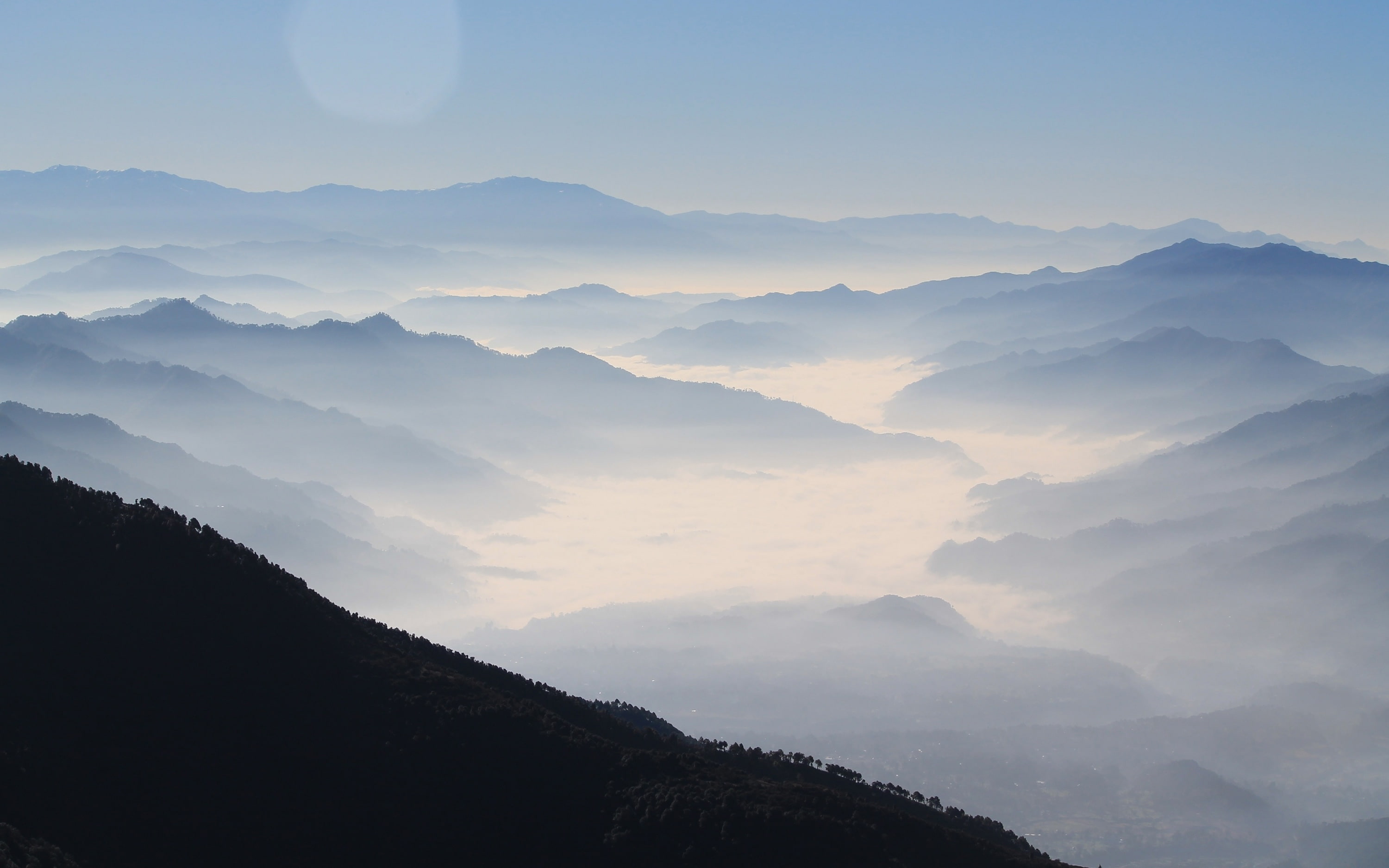 Landscape, himalaya mountains, fog, 2K, clean sky, HD Wallpaper