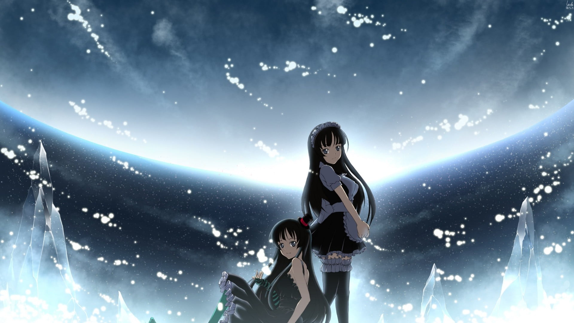 K-ON!, adult, sky, anime, anime girls, young adult, real people, young women, women, nature, standing, clothing, people, togetherness, illuminated, three quarter length, HD Wallpaper